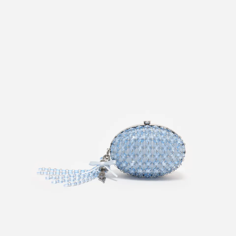 Self Portrait Oval Crystal Chain Clutch Tasche Blau Kristall
