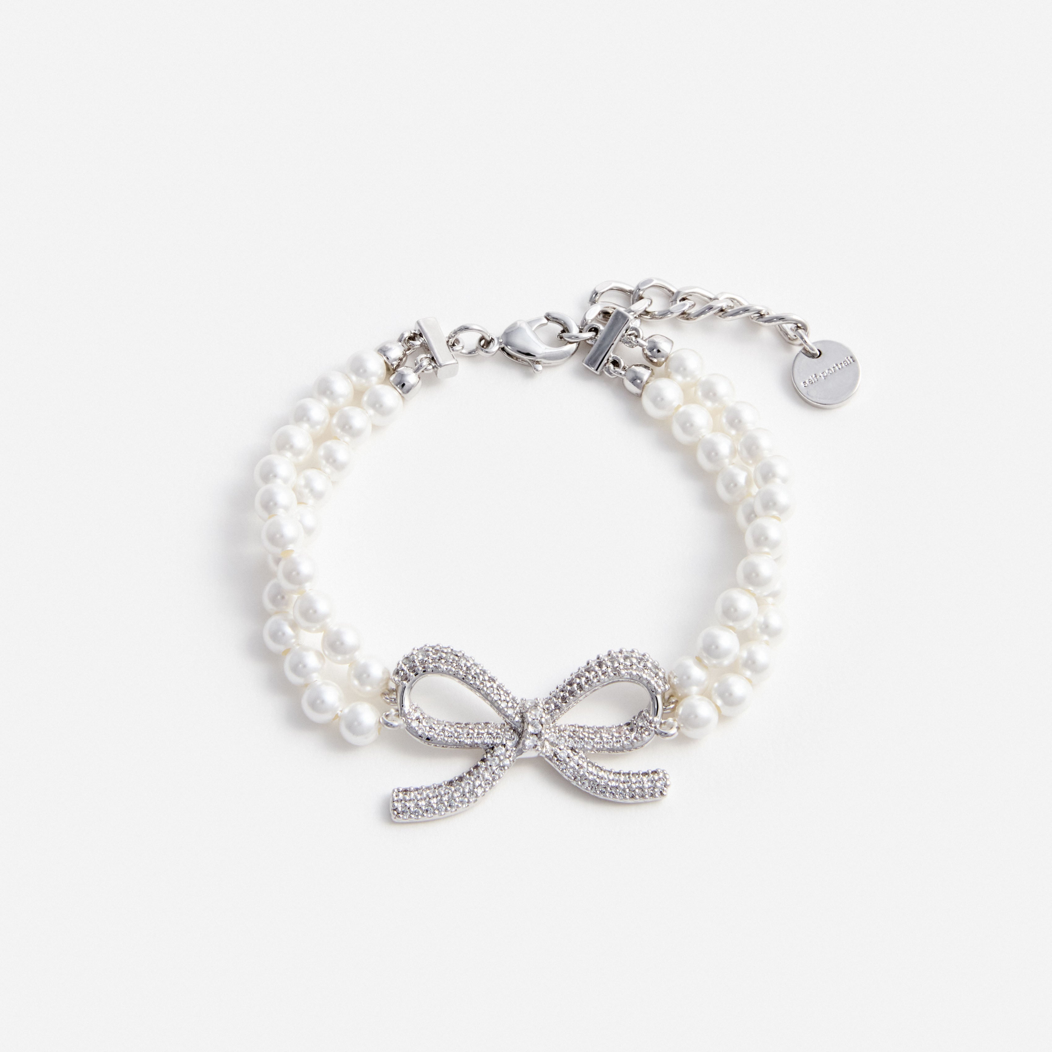 Self Portrait Double Pearl Bow Armband Creme 20 cm