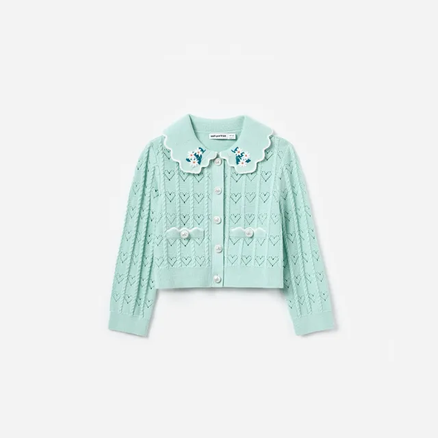 Self Portrait Mint Heart Knit Cardigan Mint Kinder Strickjacke