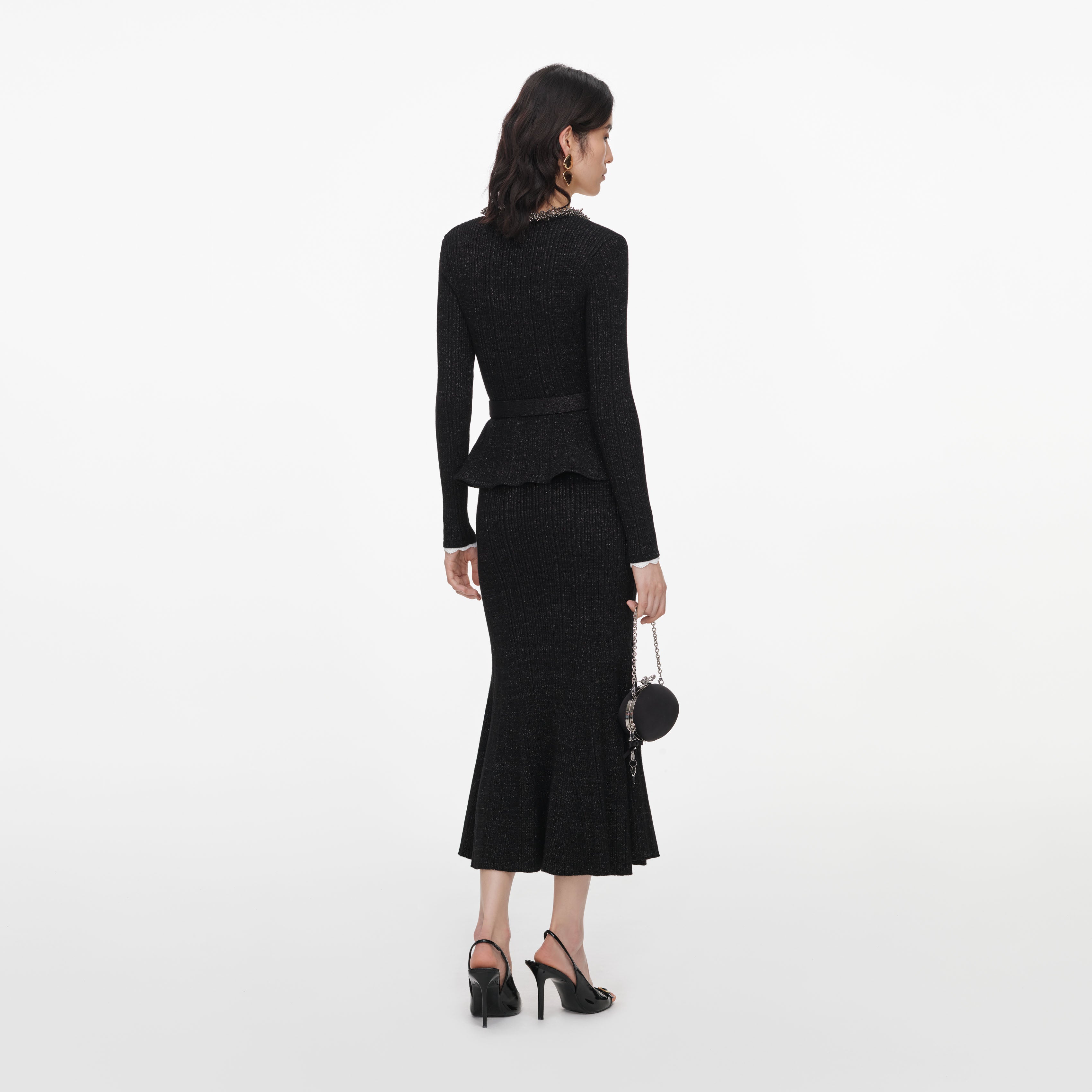 Self Portrait Dresses Black Lurex Rib Midikleid Schwarz Strick