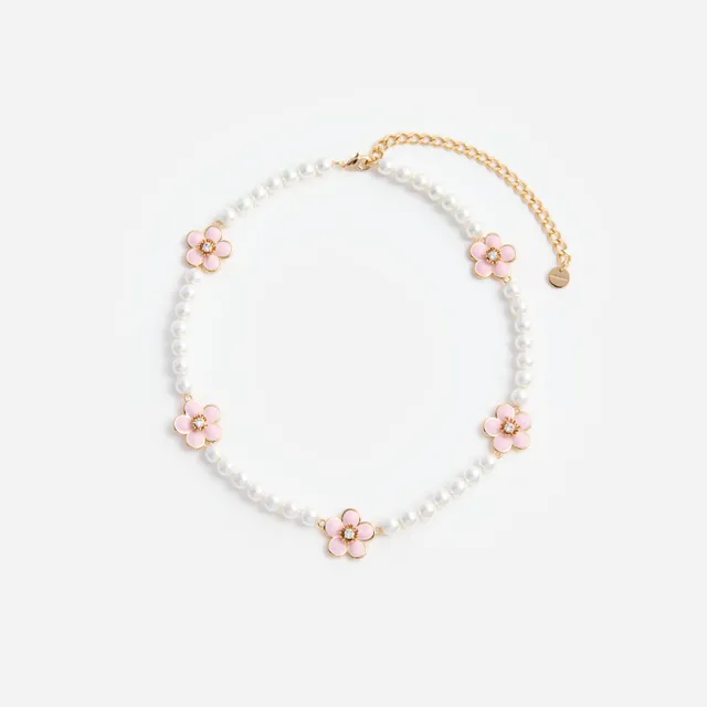 Self Portrait Pink Enamel Flower Pearl Choker Rosa