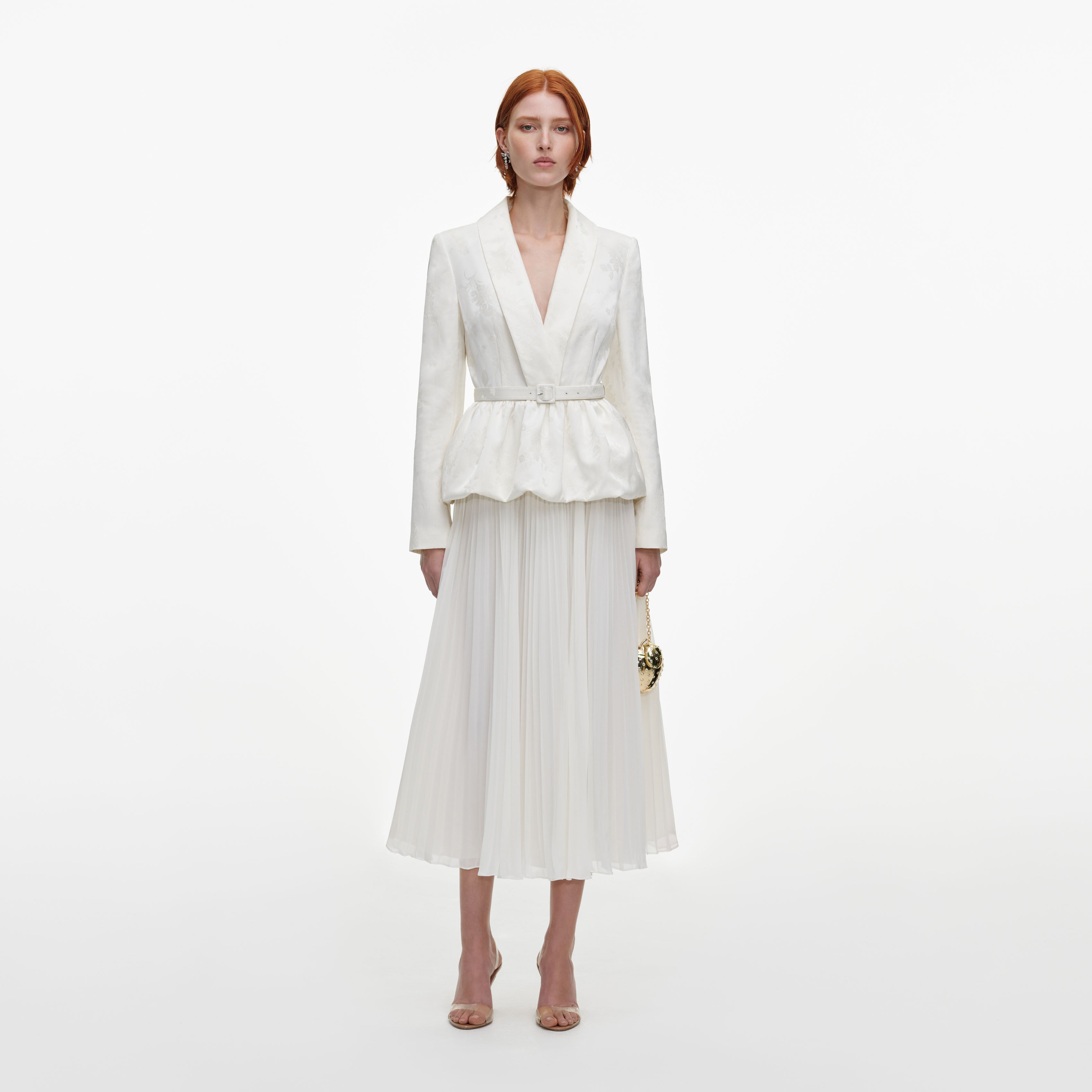 Self Portrait Cream Jacquard Midi-Kleid creme 2-in-1