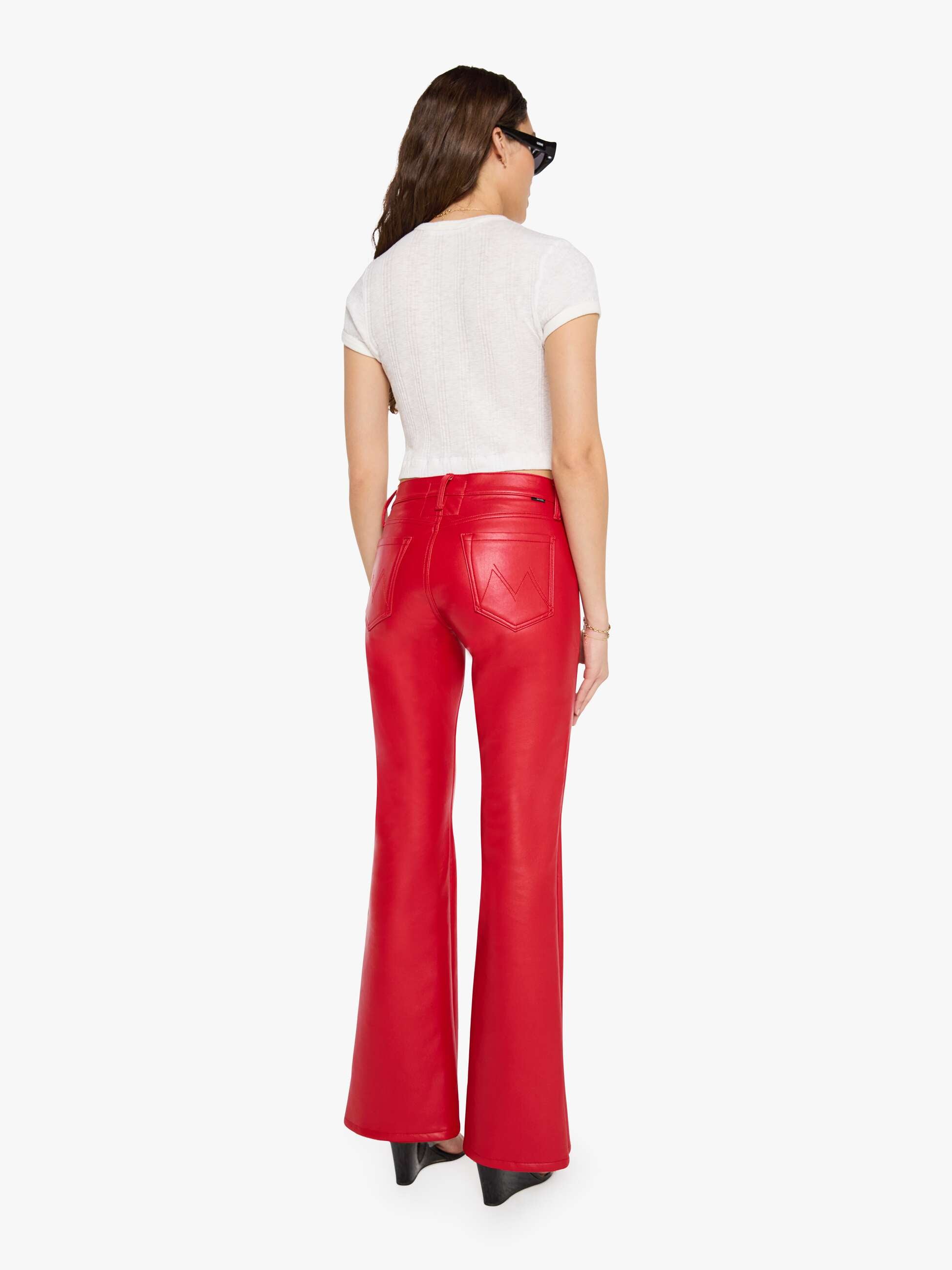 Mother The Jinx Sneak Hose Cherry Red Low Rise 32