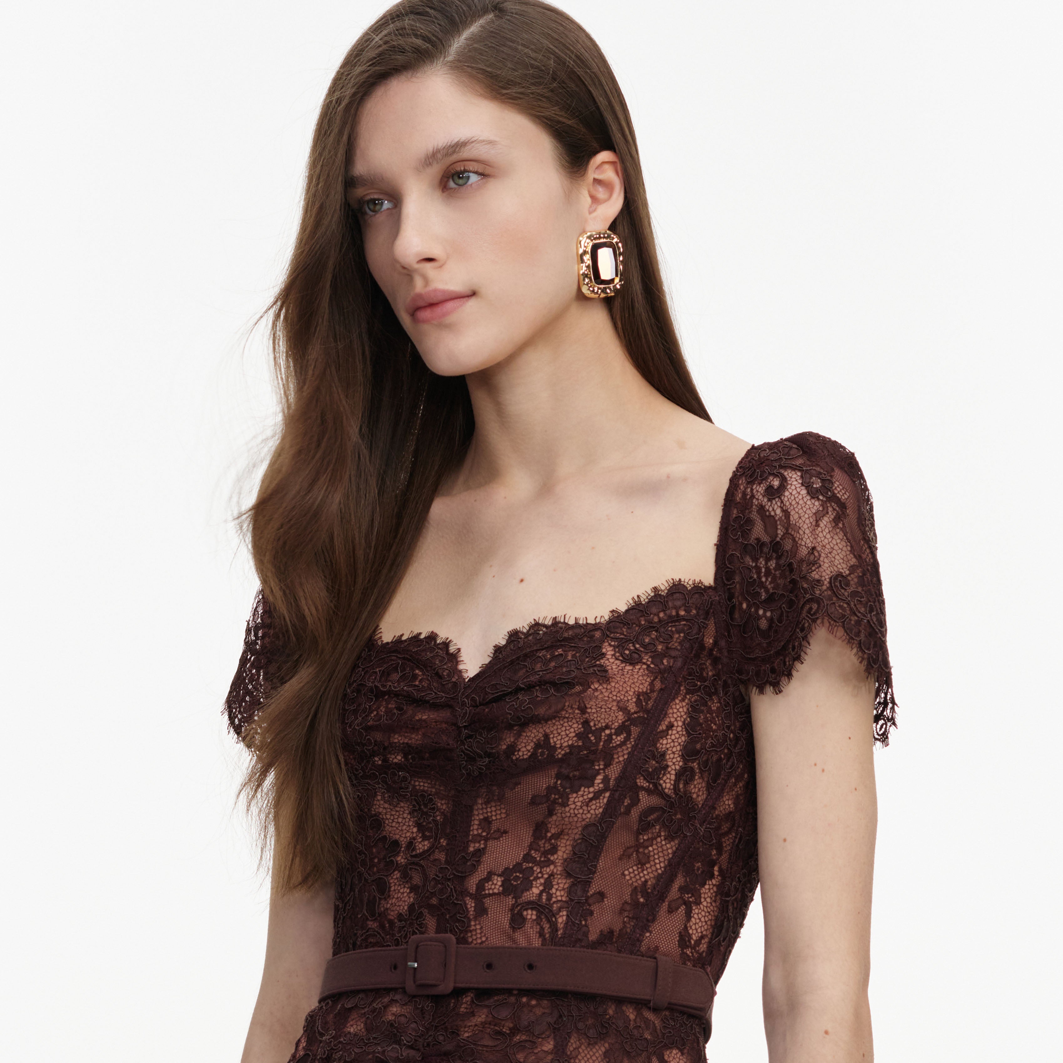 Self Portrait Brown Floral Spitzen-Midikleid UK 8
