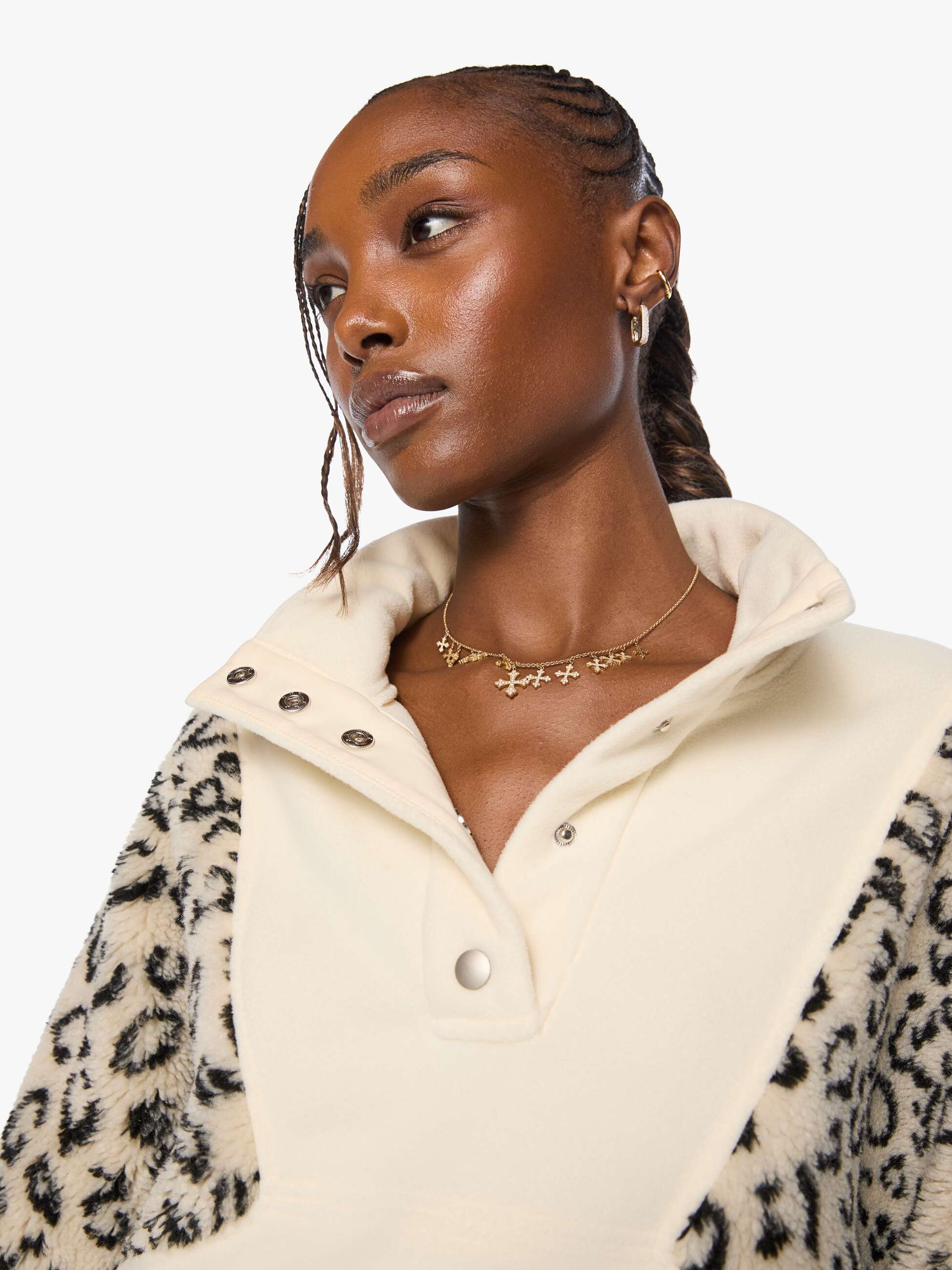 Mother The Funnel Neck Drop Inset Sweatshirt Creme-Weiß Leo