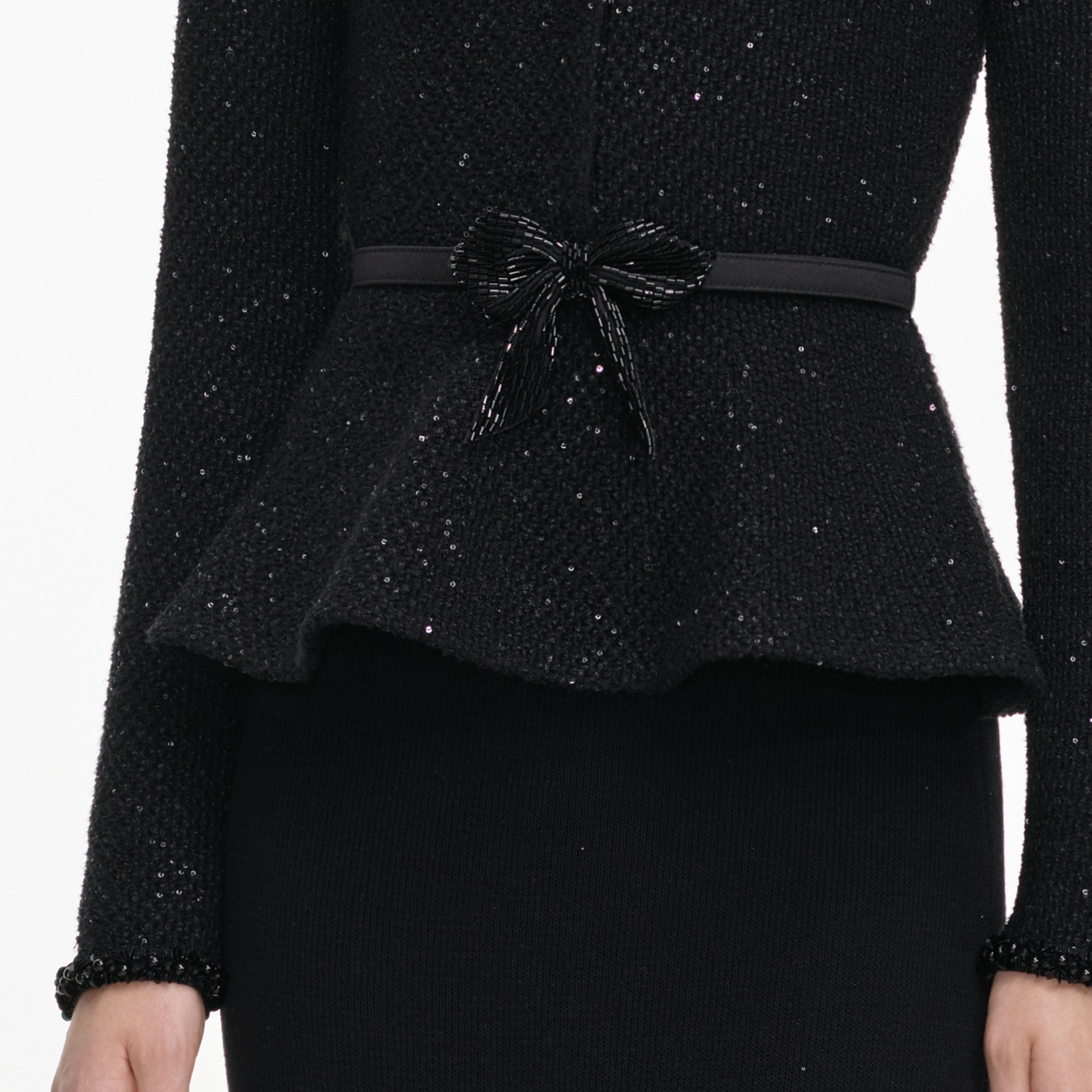 Self Portrait Black Sequin Knit Midi Kleid Schwarz S