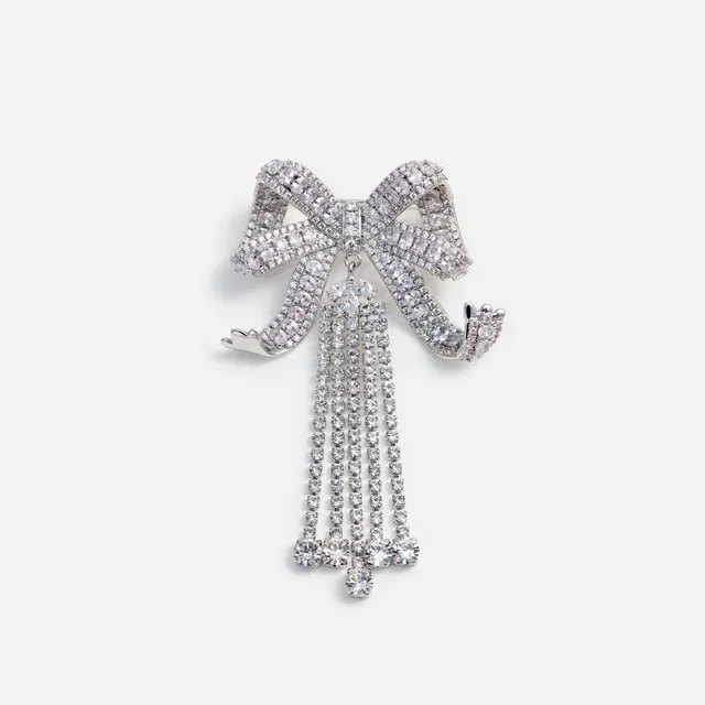 Self Portrait Crystal Bow Droplet Brosche Silber One Size Schleife
