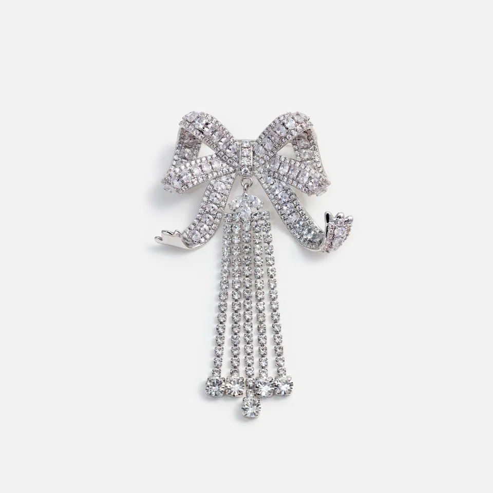 Self Portrait Crystal Bow Droplet Brosche Silber One Size Schleife