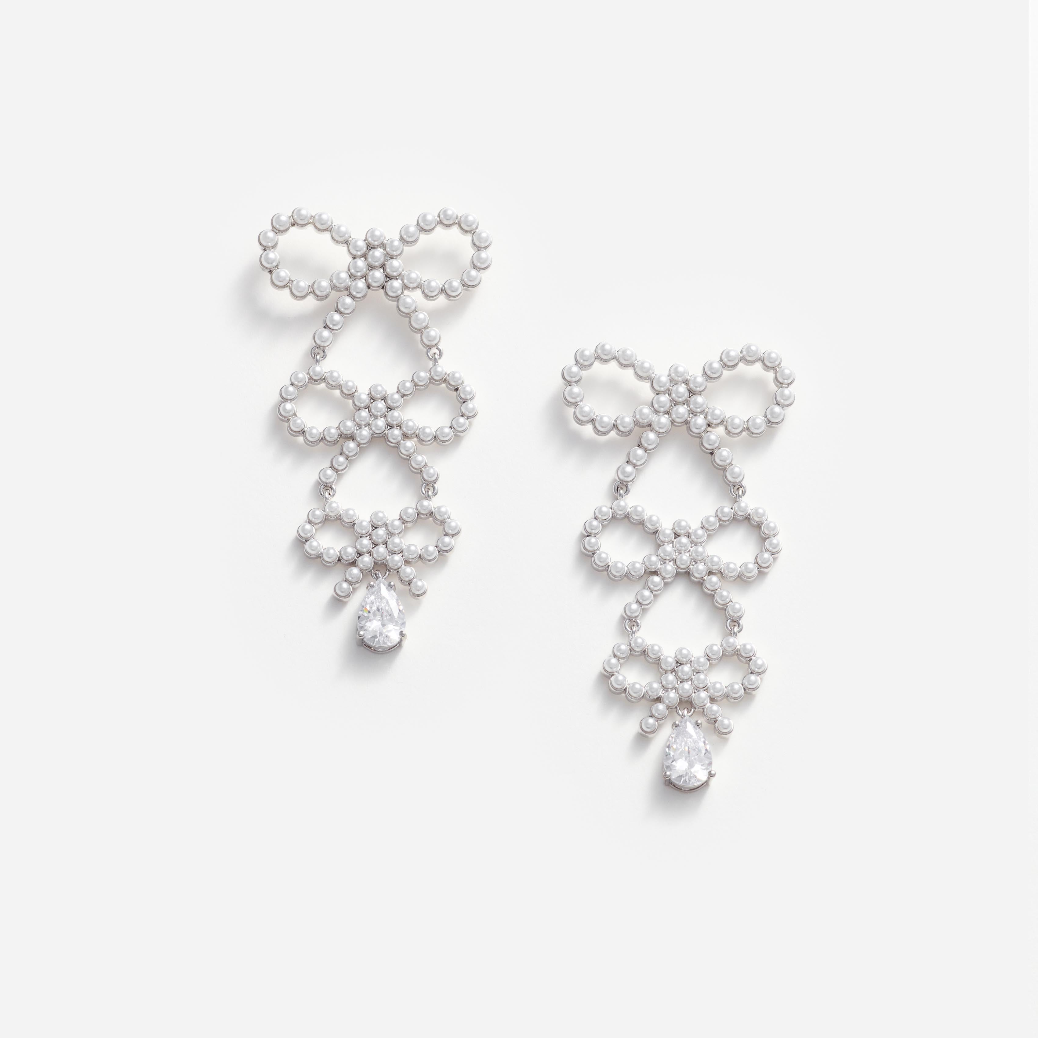 Self Portrait Tiered Pearl Bow Ohrringe Silber Perlen