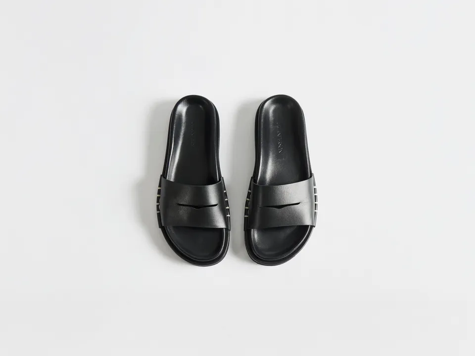J.W.Anderson Fussbett Loafer Slides Leder Schwarz
