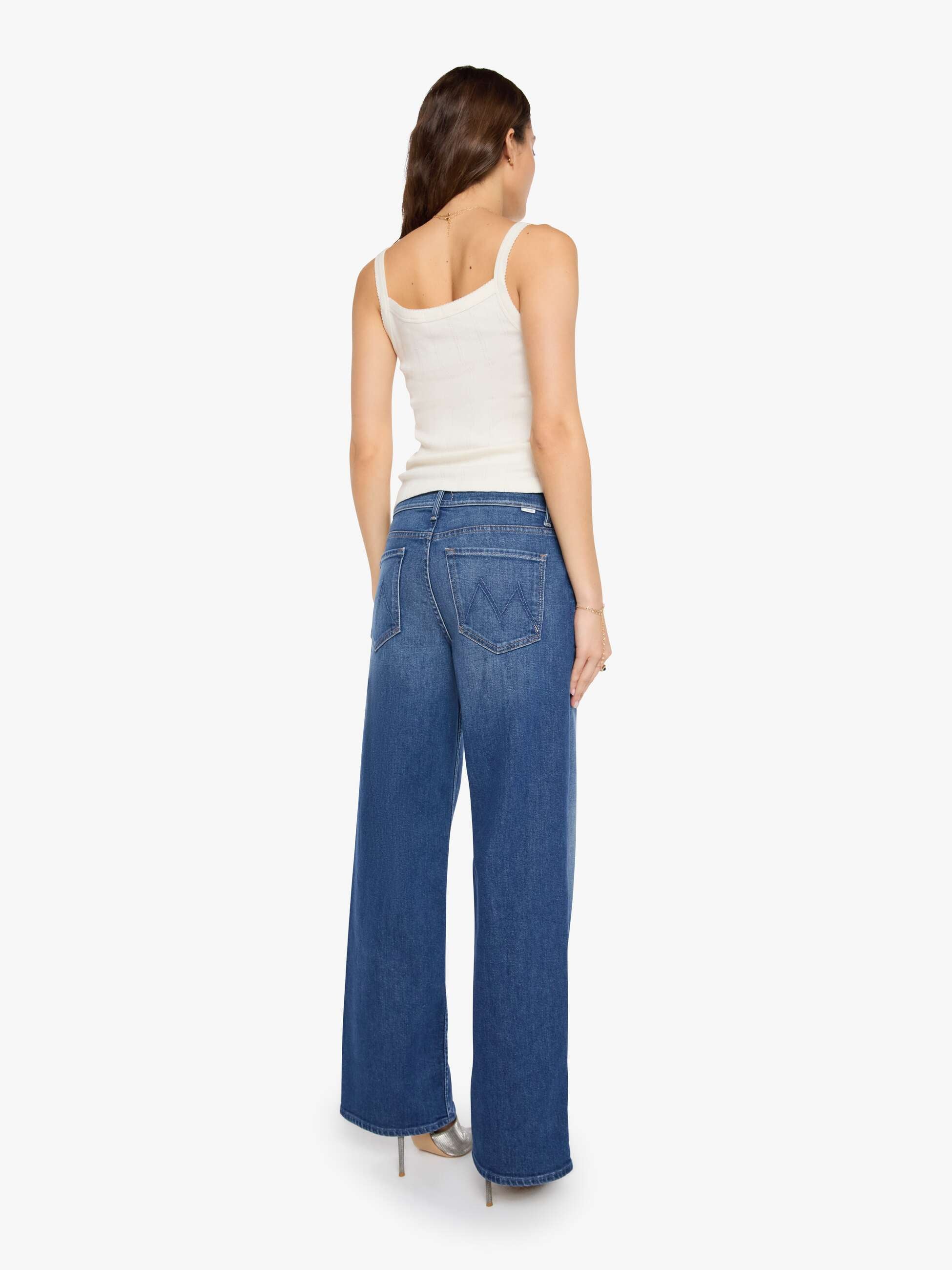 Mother Rerun Zip Sneak Wide Leg Jeans Deluxe Edition mid-blue