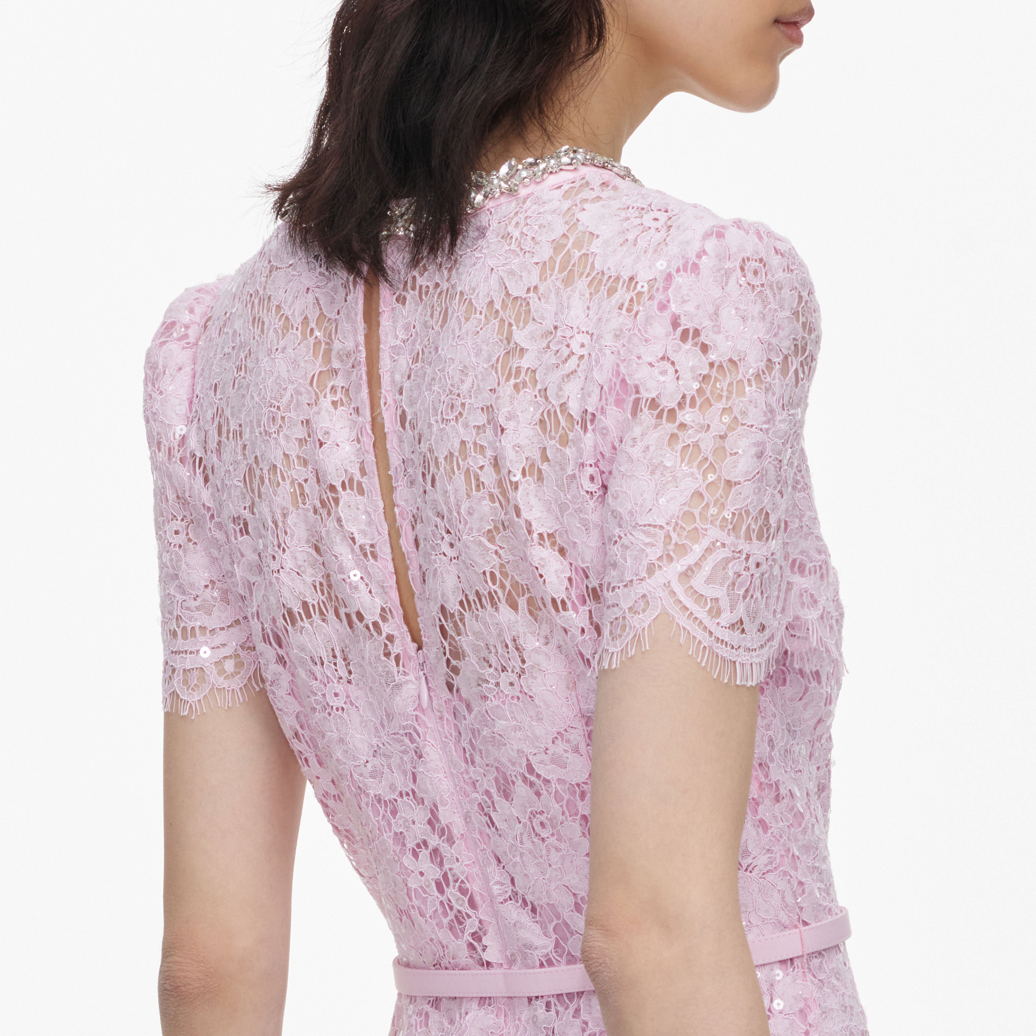 Self Portrait Pink Sequin Lace Midikleid Pink