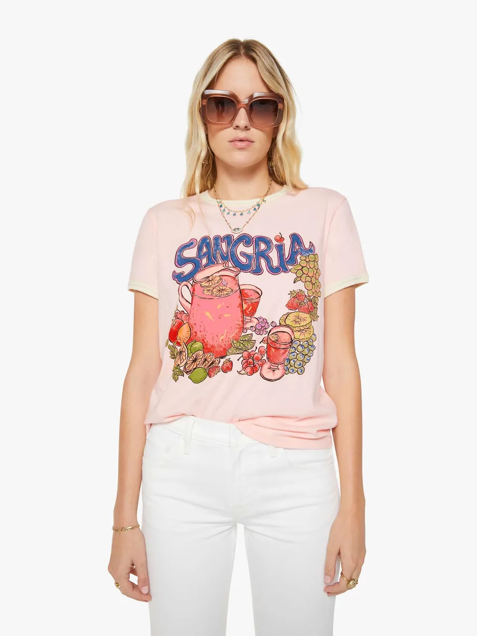 Mother The Lil Goodie Ringer T-Shirt Sangria Rosa Frucht-Print