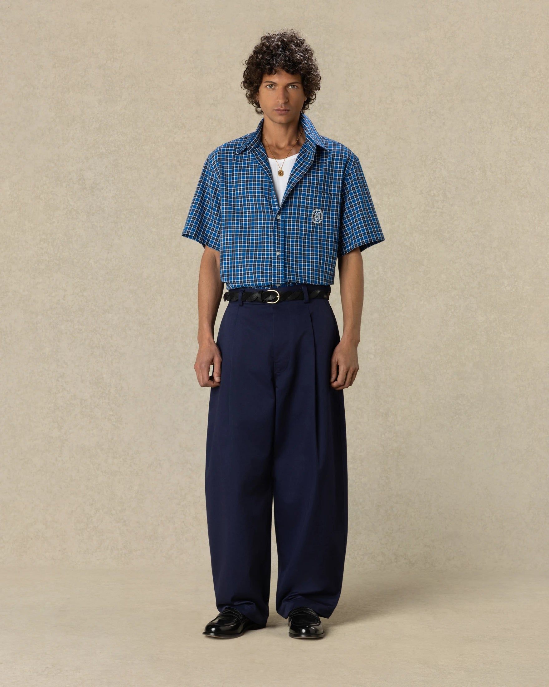 Drôle De Monsieur Short Sleeve Check Shirt Hemd Navy Bio-Baumwolle