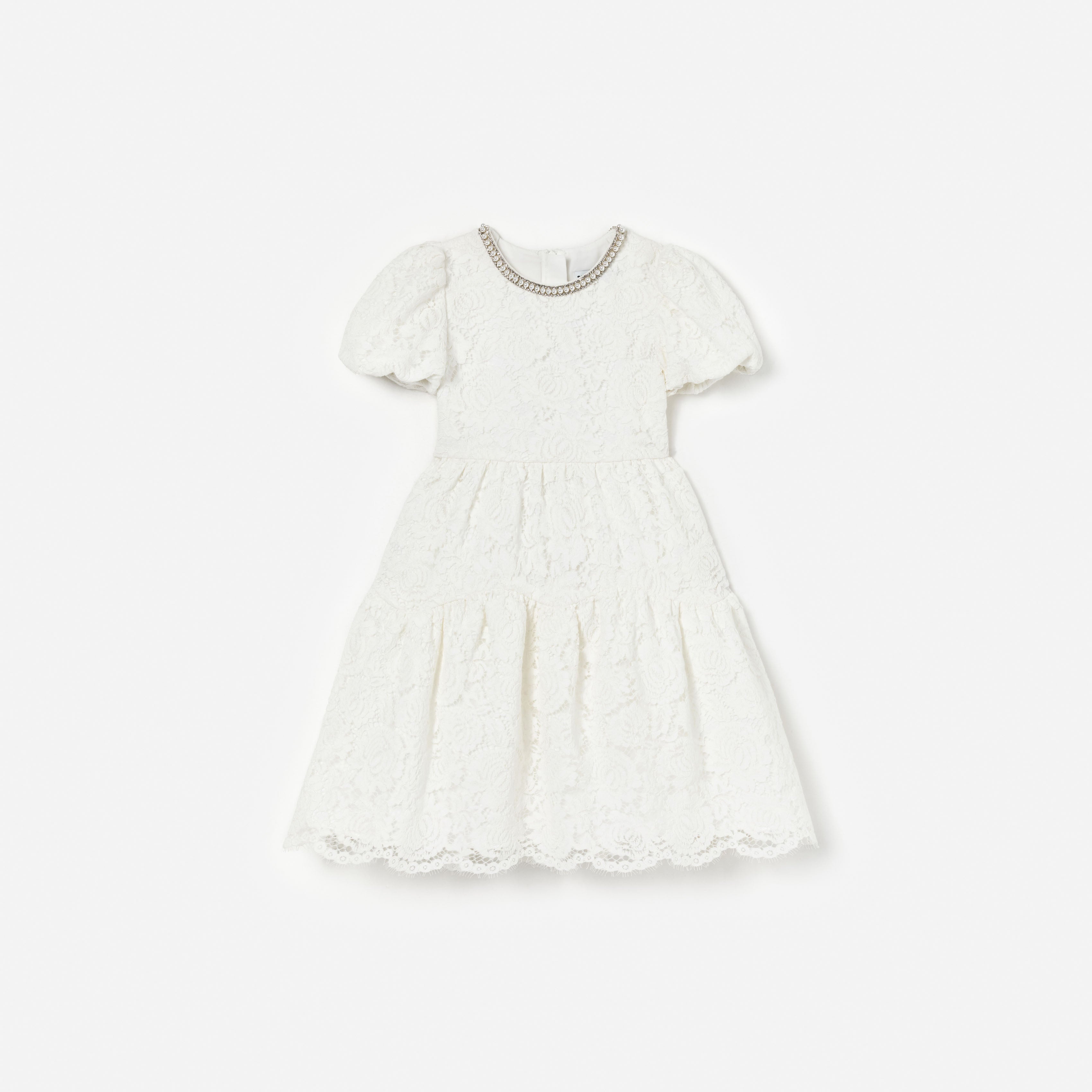 Self Portrait White Lace Pearl Trim Kinderkleid Weiss
