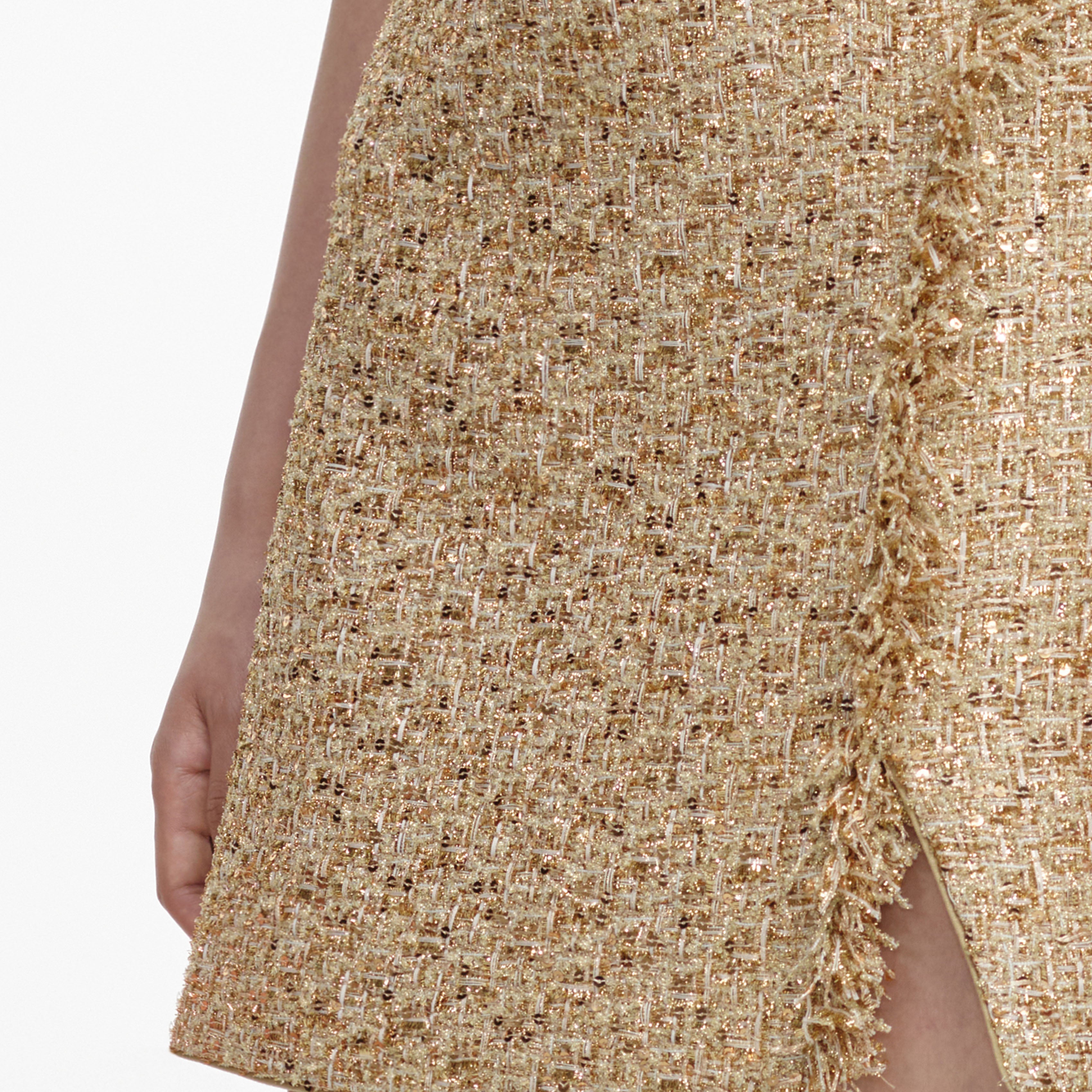 Self Portrait Gold Sequin Boucle Mini Dress Minikleid Gold UK 6