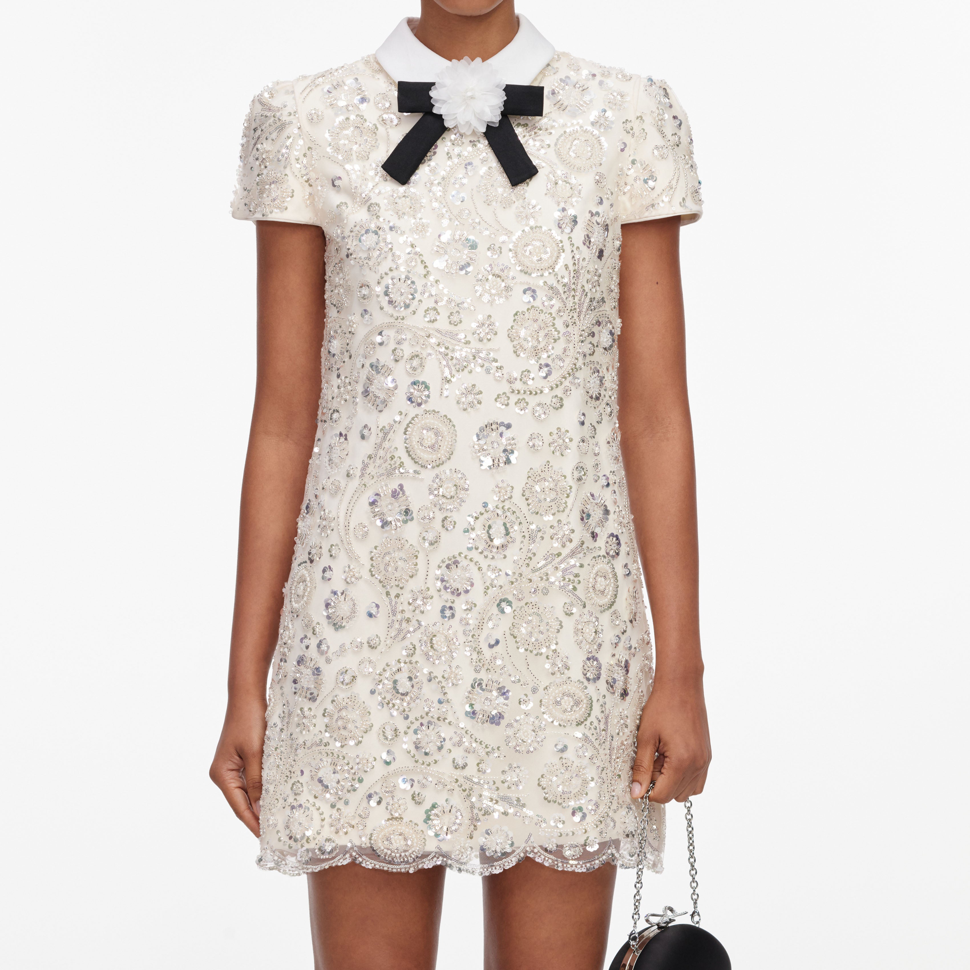 Self Portrait Cream Sequin Mini Dress Minikleid Creme