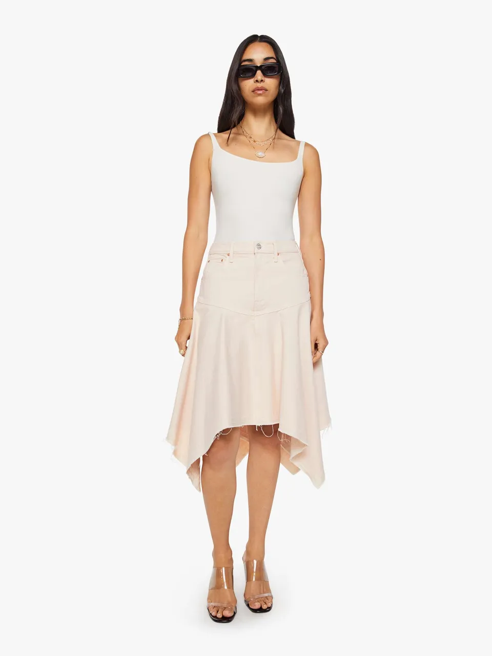 Mother The Hanky Midi Jeansrock Peach Puree High-Waist