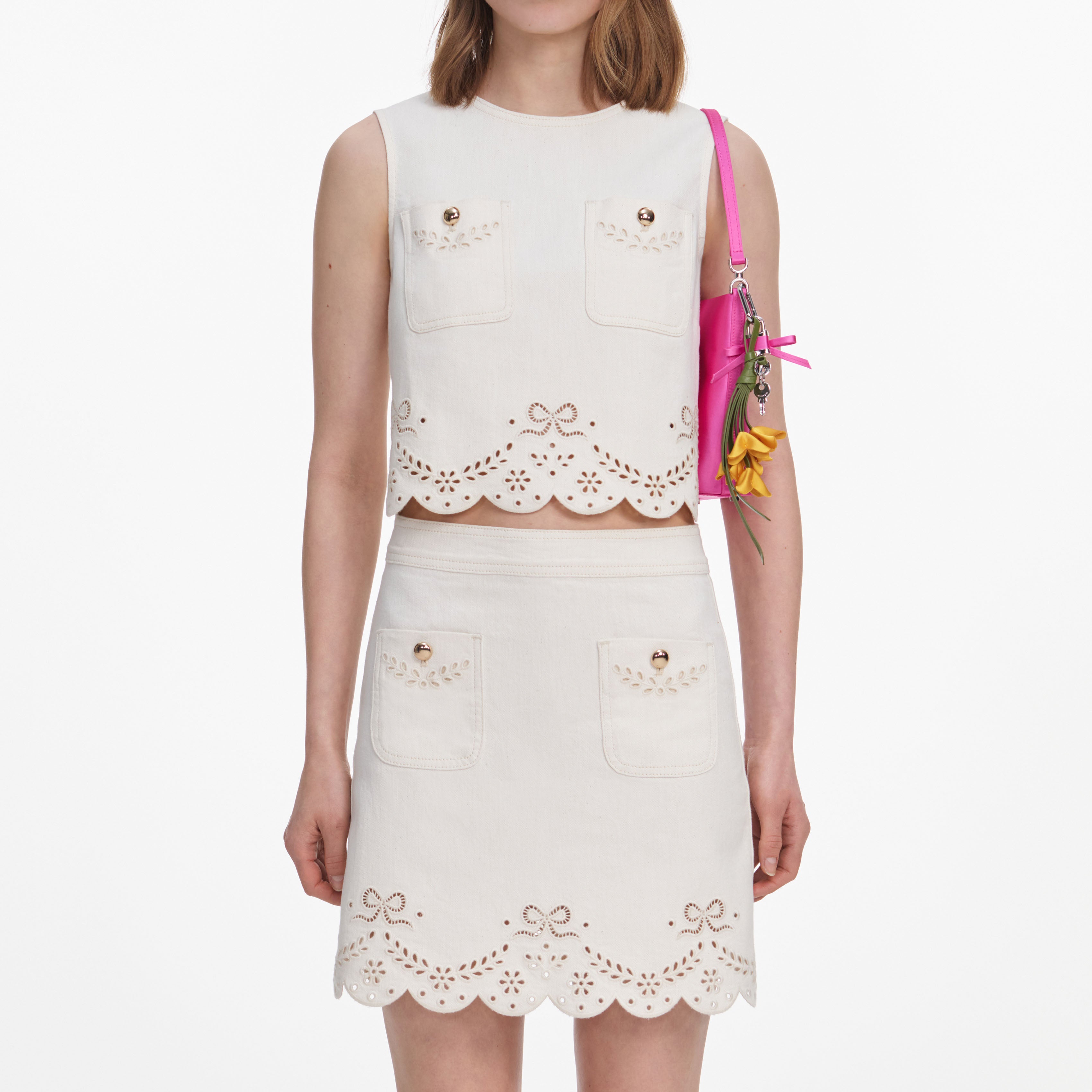 Self Portrait Denim Cream Broderie Denim Mini Rock Creme Stickerei