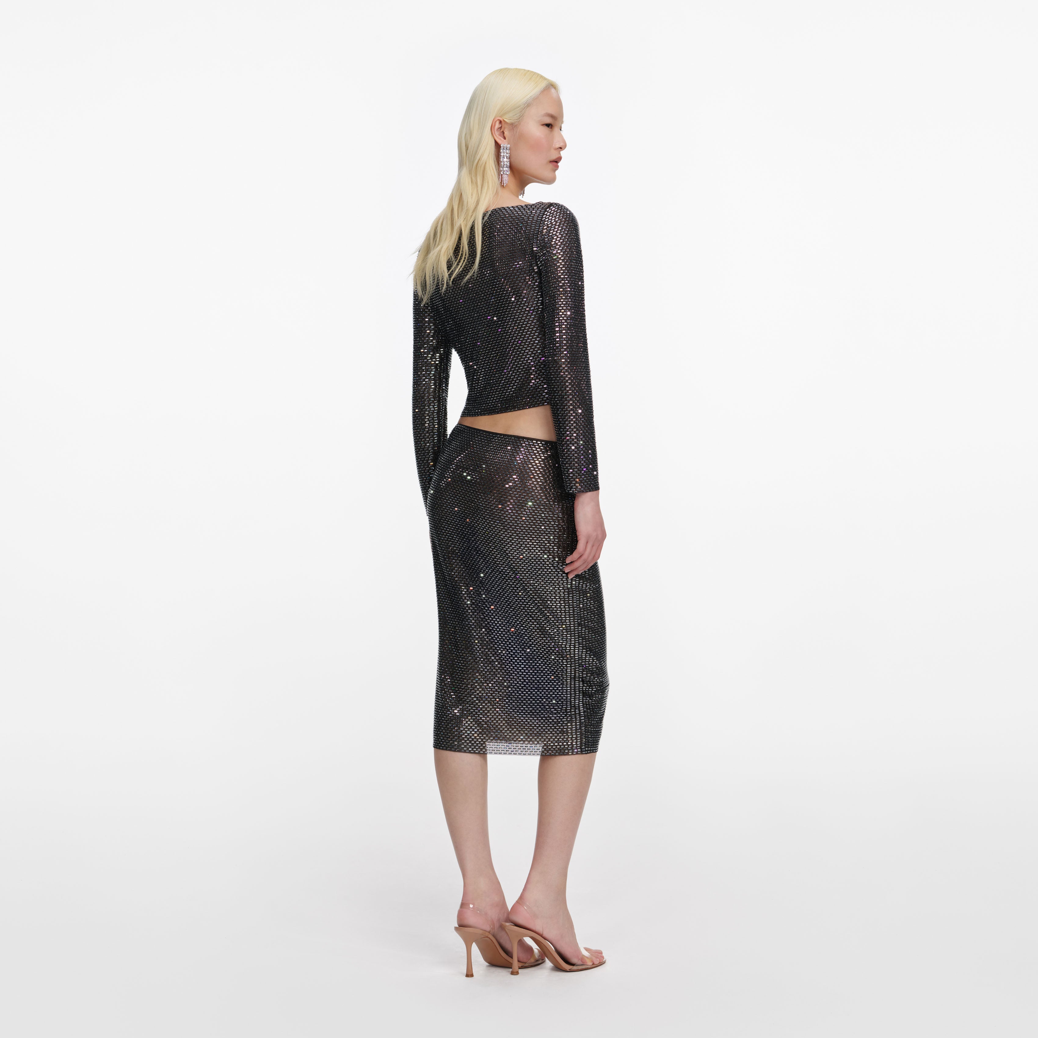 Self Portrait Rhinestone Midi-Rock Gunmetal Strass