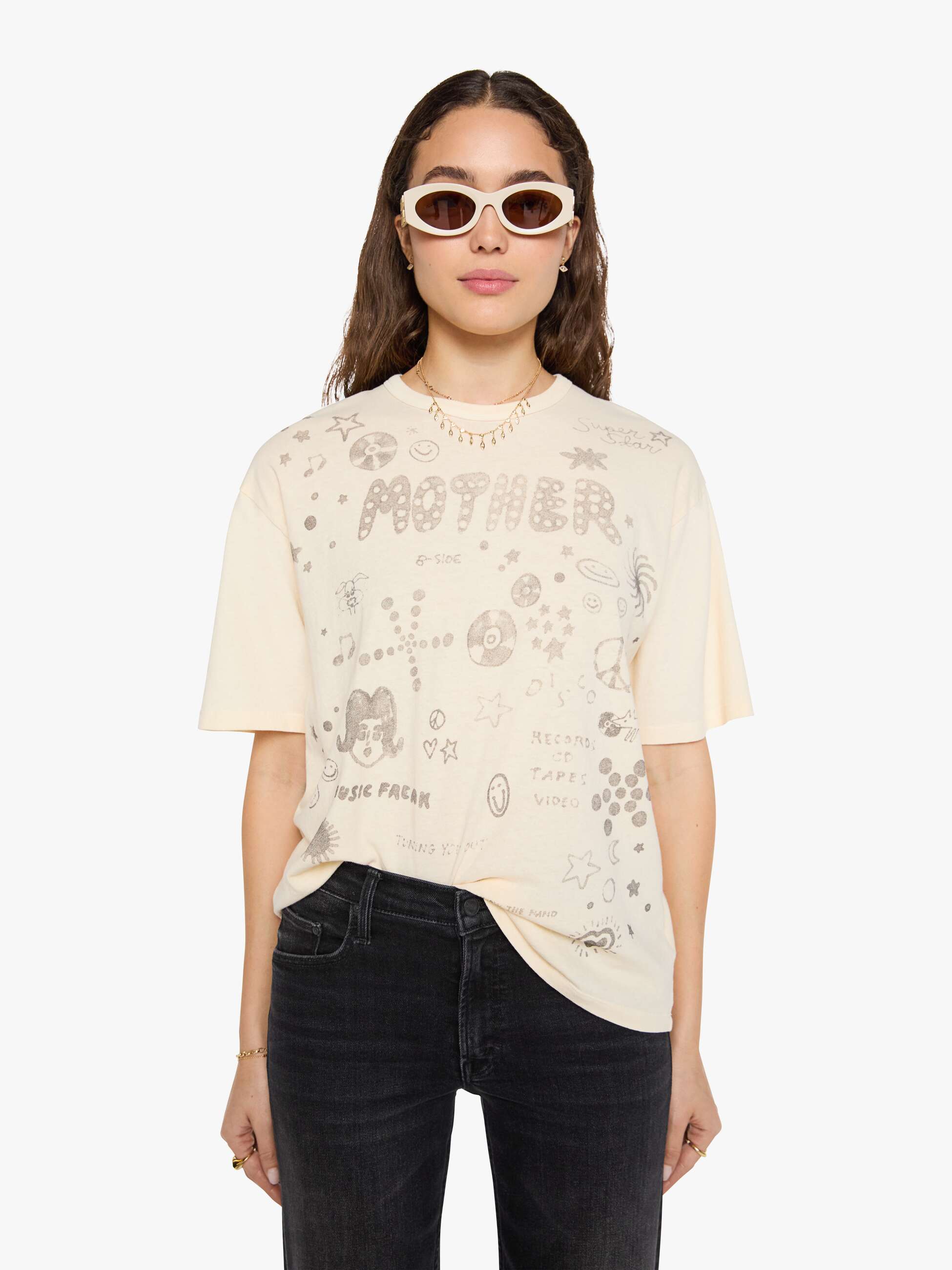 Mother The Sleep-Over T-Shirt Scribble Baumwolle Creme