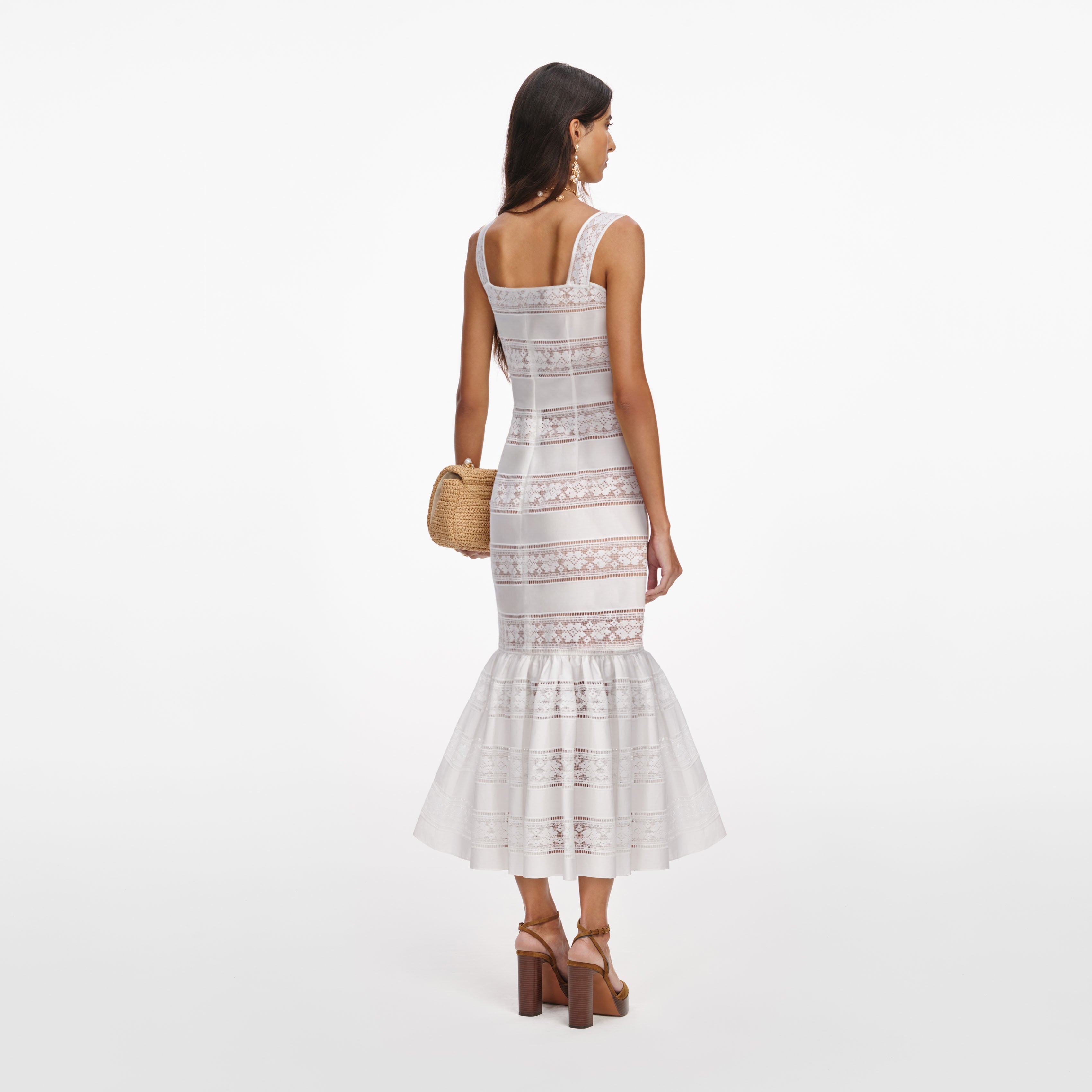 Self Portrait White Cotton Embroidered Midi Dress UK 6