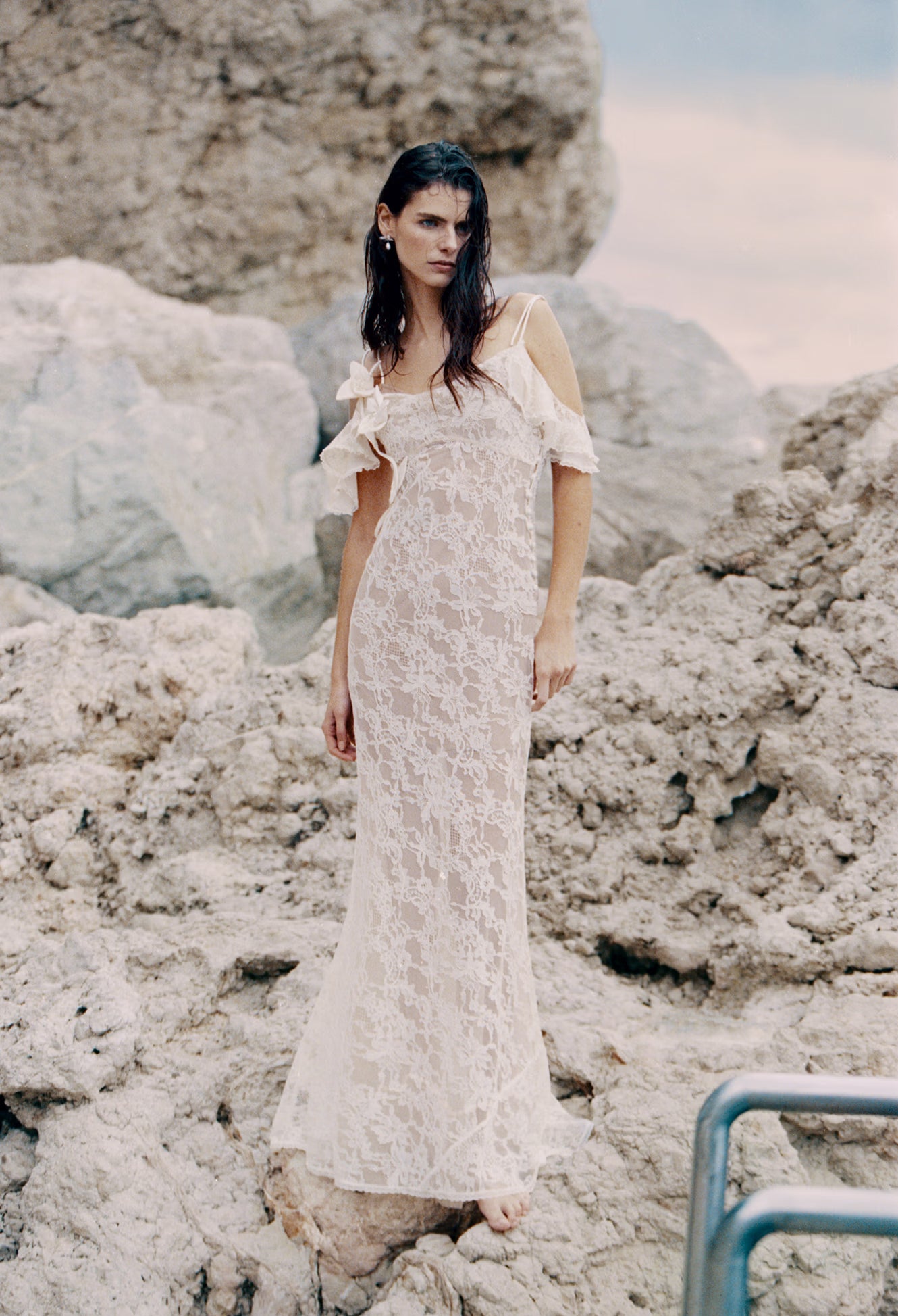 Self Portrait Cream Lace Flower Maxi Kleid Creme Spitze