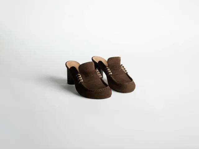 J.W.Anderson Heeled Loafer Mule Damenschuhe Braun Wildleder