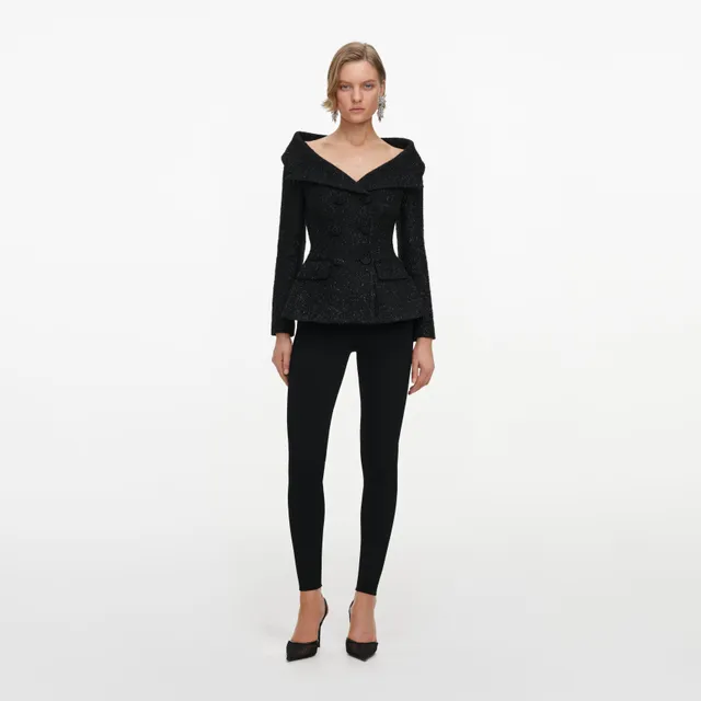 Self Portrait Black Metallic Boucle Jacke Schwarz