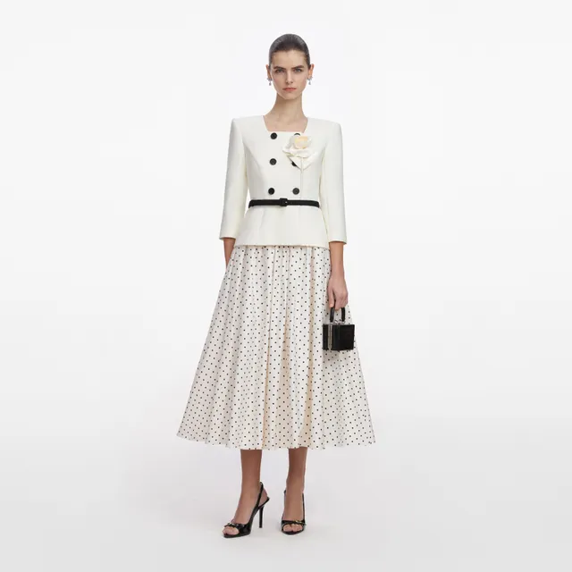 Self Portrait Cream 3D Flower Midi Kleid Creme Punkte