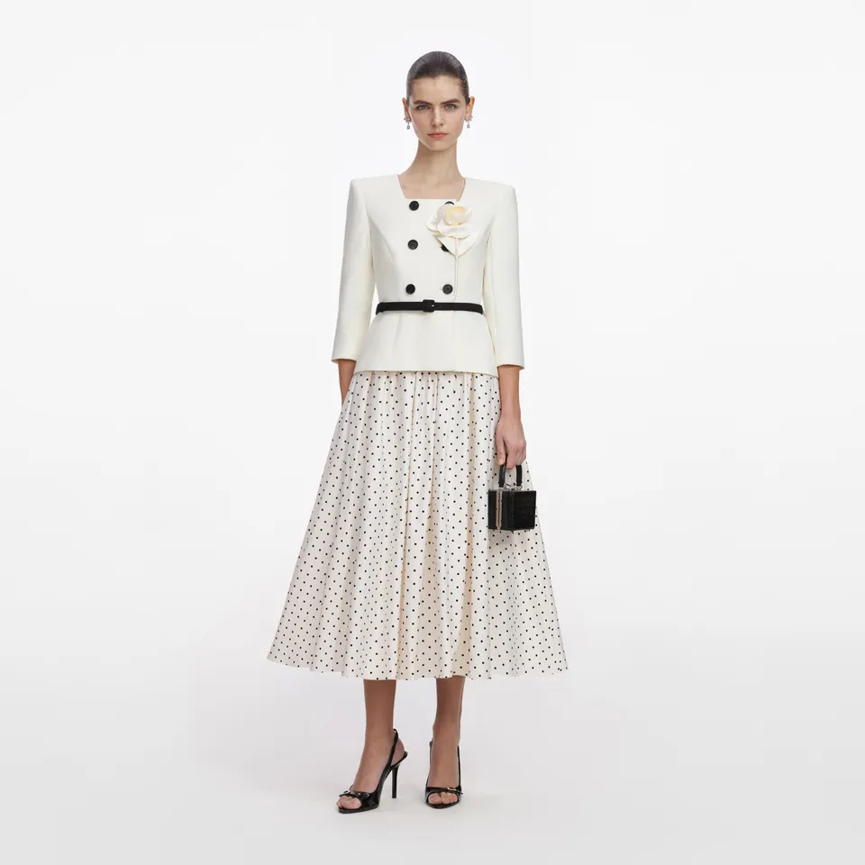 Self Portrait Cream 3D Flower Midi Kleid Creme Punkte