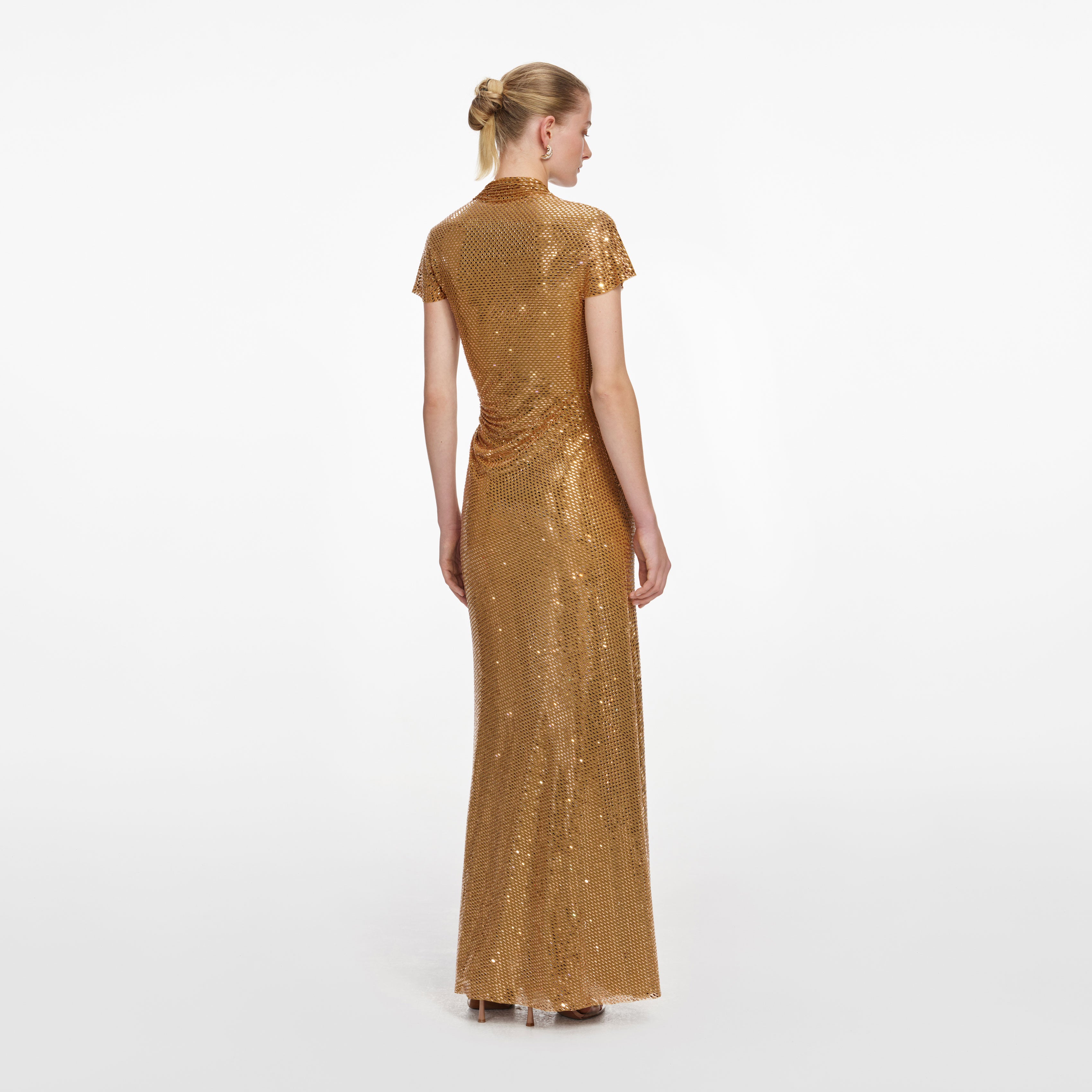 Self Portrait Gold Rhinestone Drape Maxi Kleid Gold