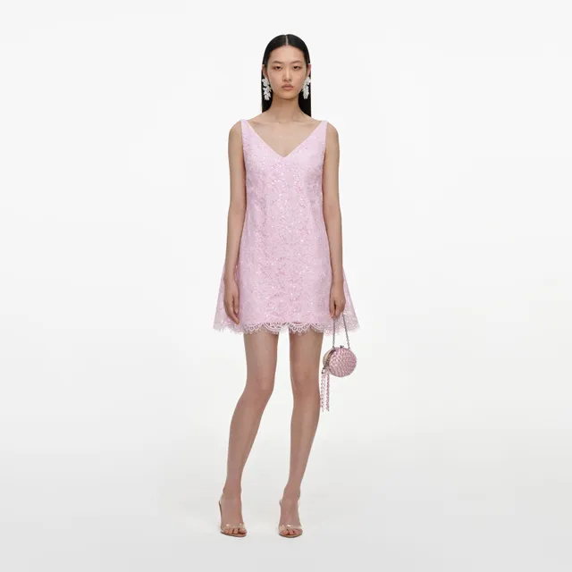 Self Portrait Sequin Lace Minikleid rosa Cape Pailletten