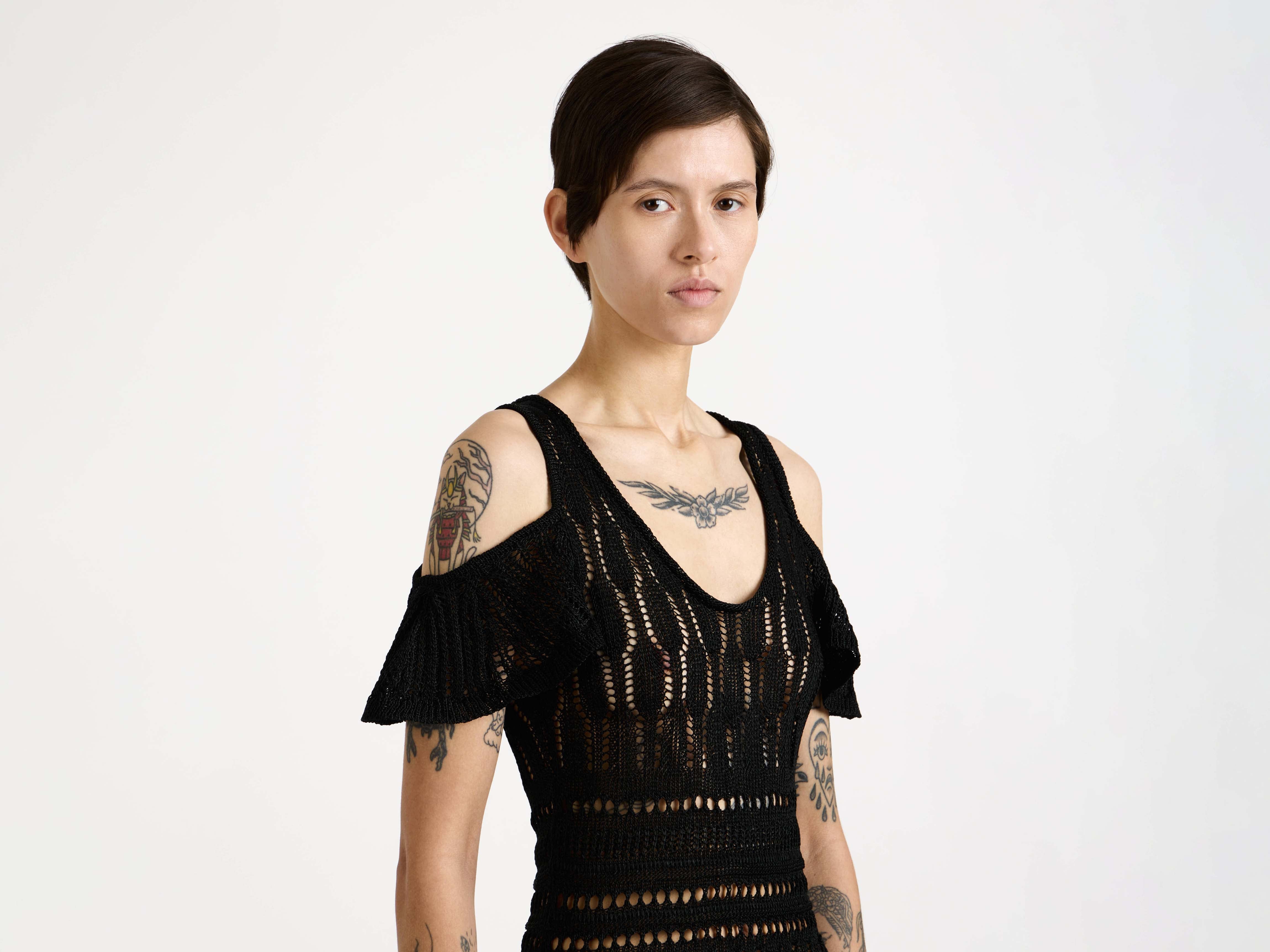 J.W.Anderson Shoulder Ruffle Crochet Kleid Schwarz Damen