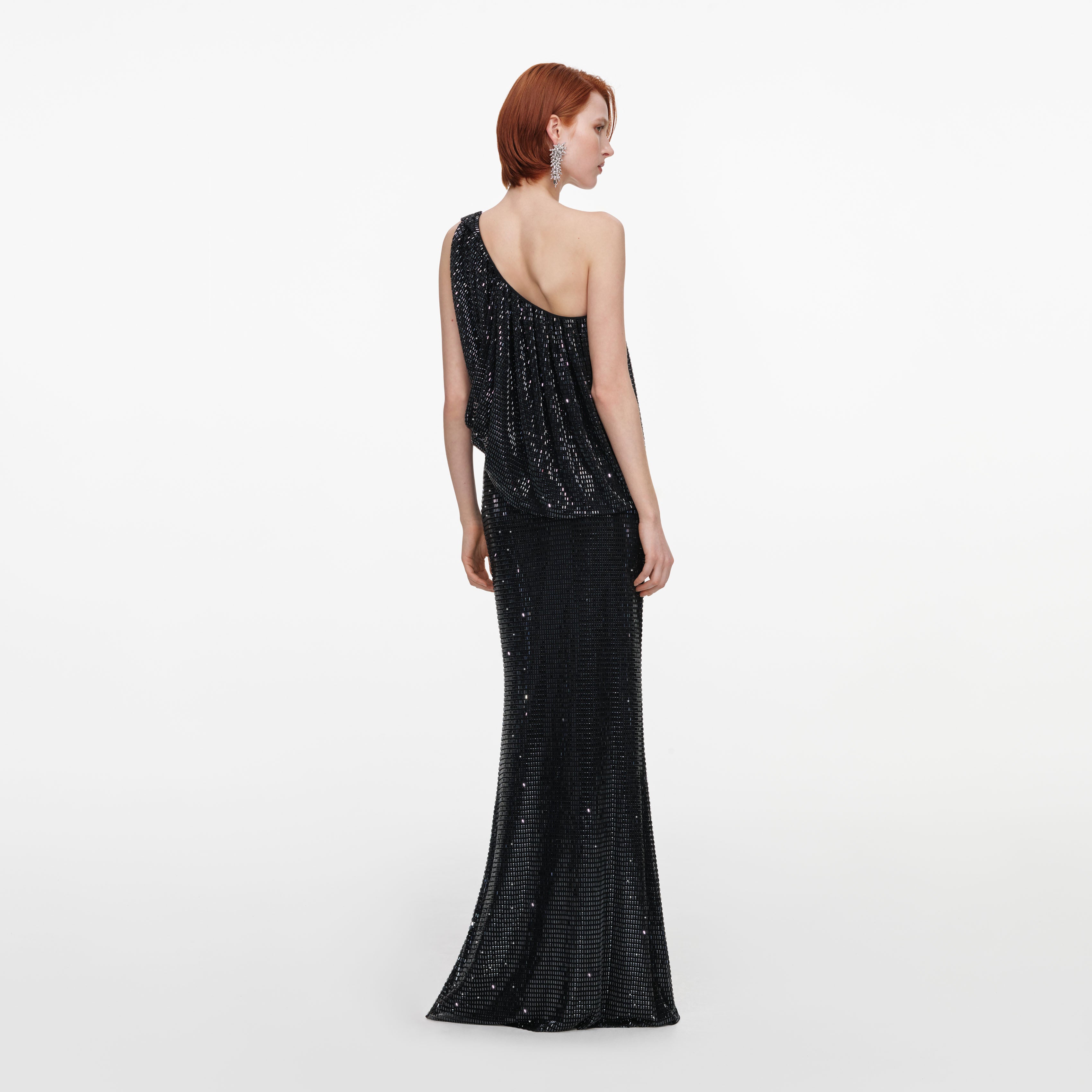 Self Portrait Black Rhinestone One Shoulder Maxikleid Schwarz UK 8