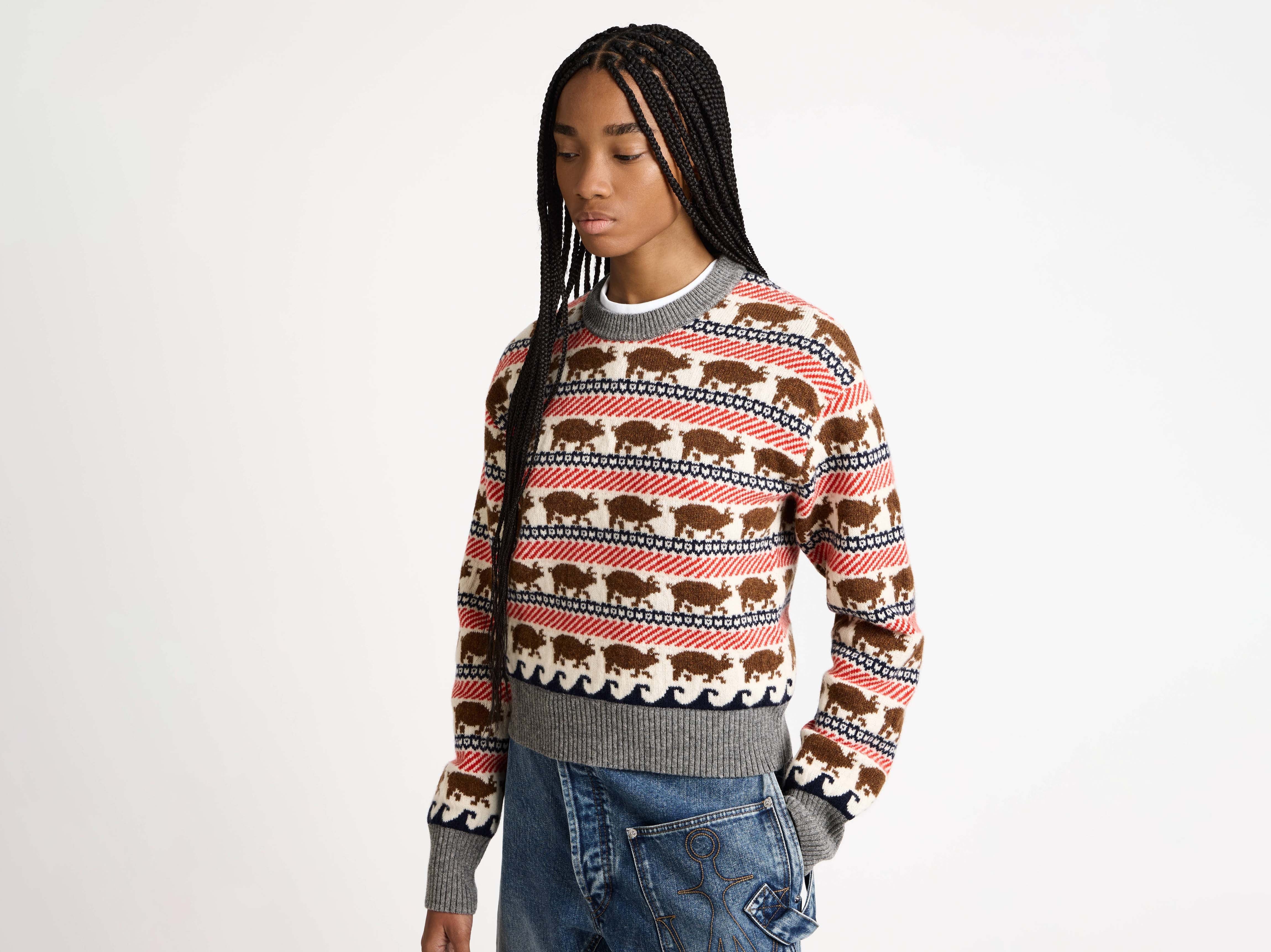 J.W.Anderson Fairisle Pig Jumper Strickpullover Rot Damen