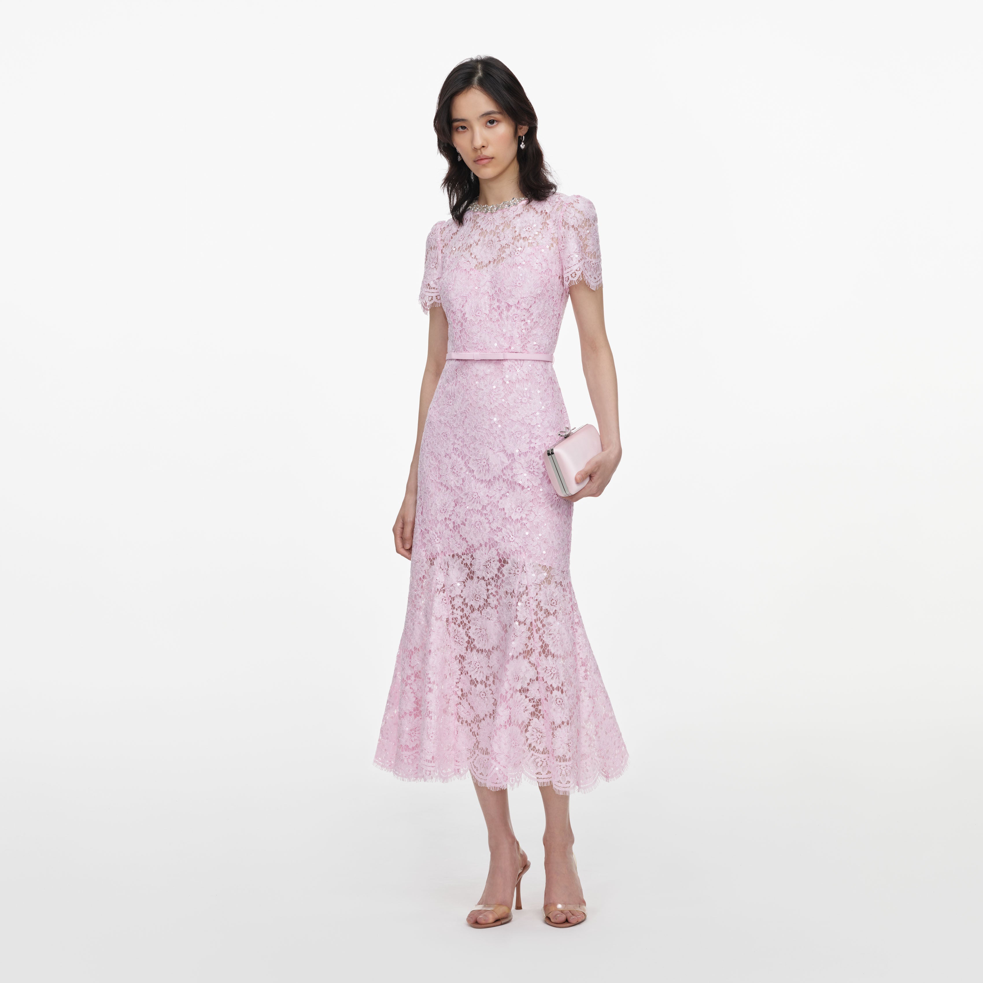Self Portrait Pink Sequin Lace Midikleid Pink