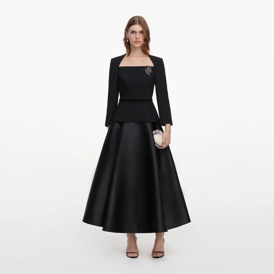 Self Portrait Taft Midikleid Schwarz Brosche Gr 38