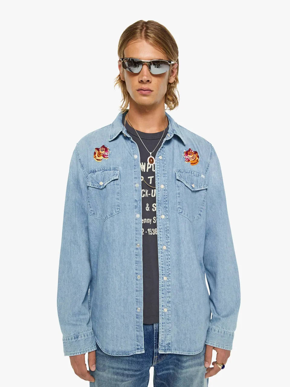 Mother Denim The City Charmer Hemd Get Em Tiger Blau