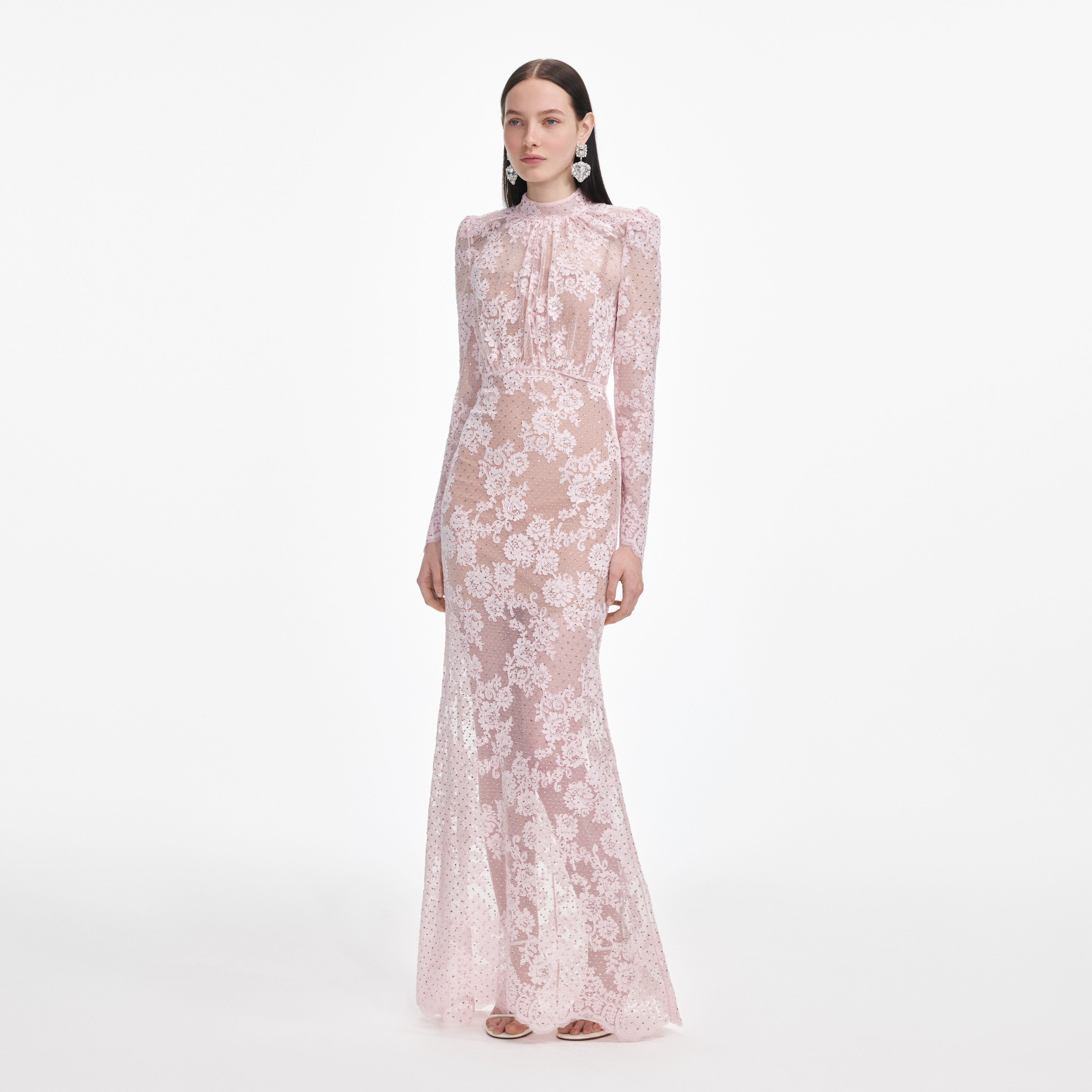 Self Portrait Pale Pink Rhinestone Maxi Kleid Rosa UK 6 Spitze