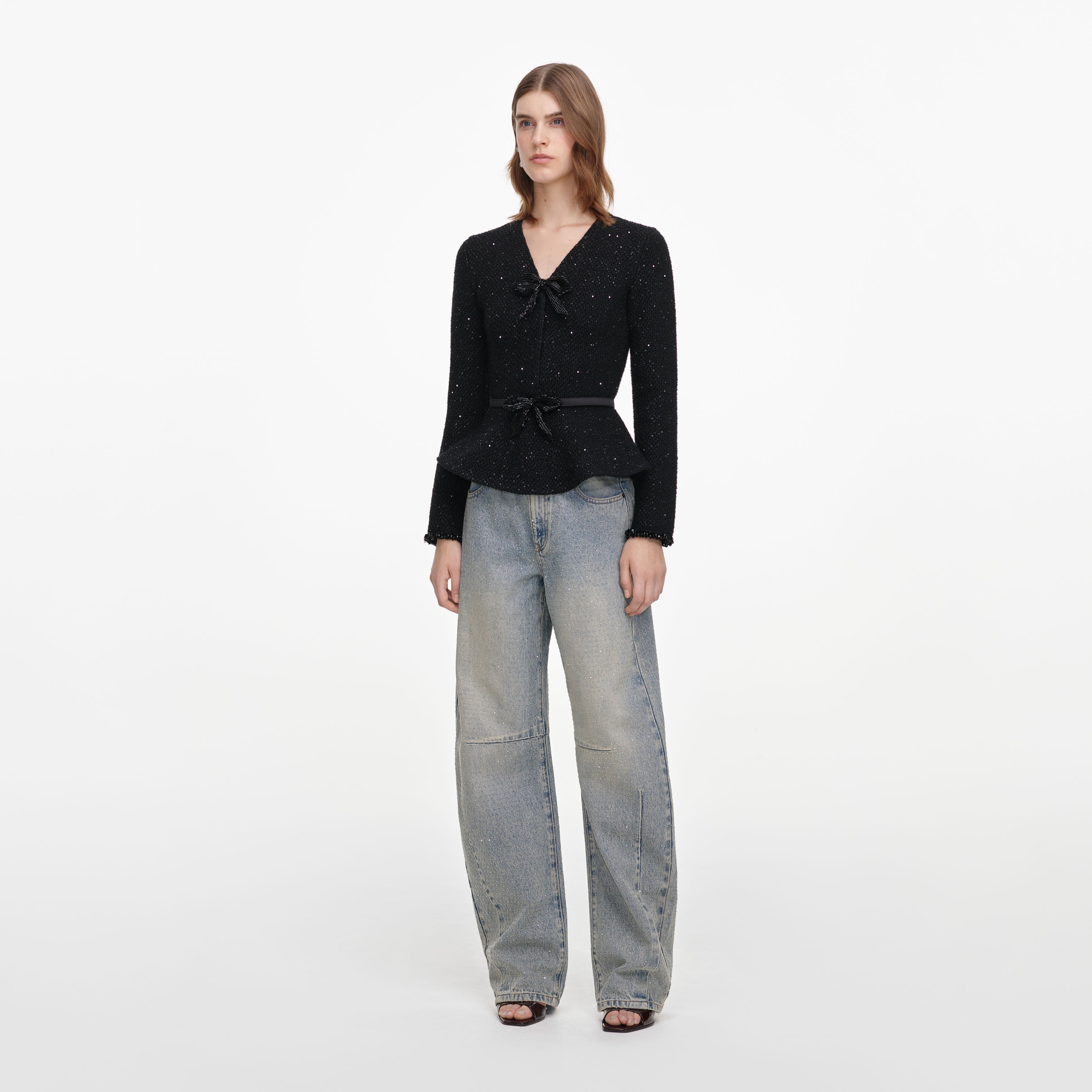 Self Portrait Knitwear Black Sequin Knit Top Schwarz Pailletten