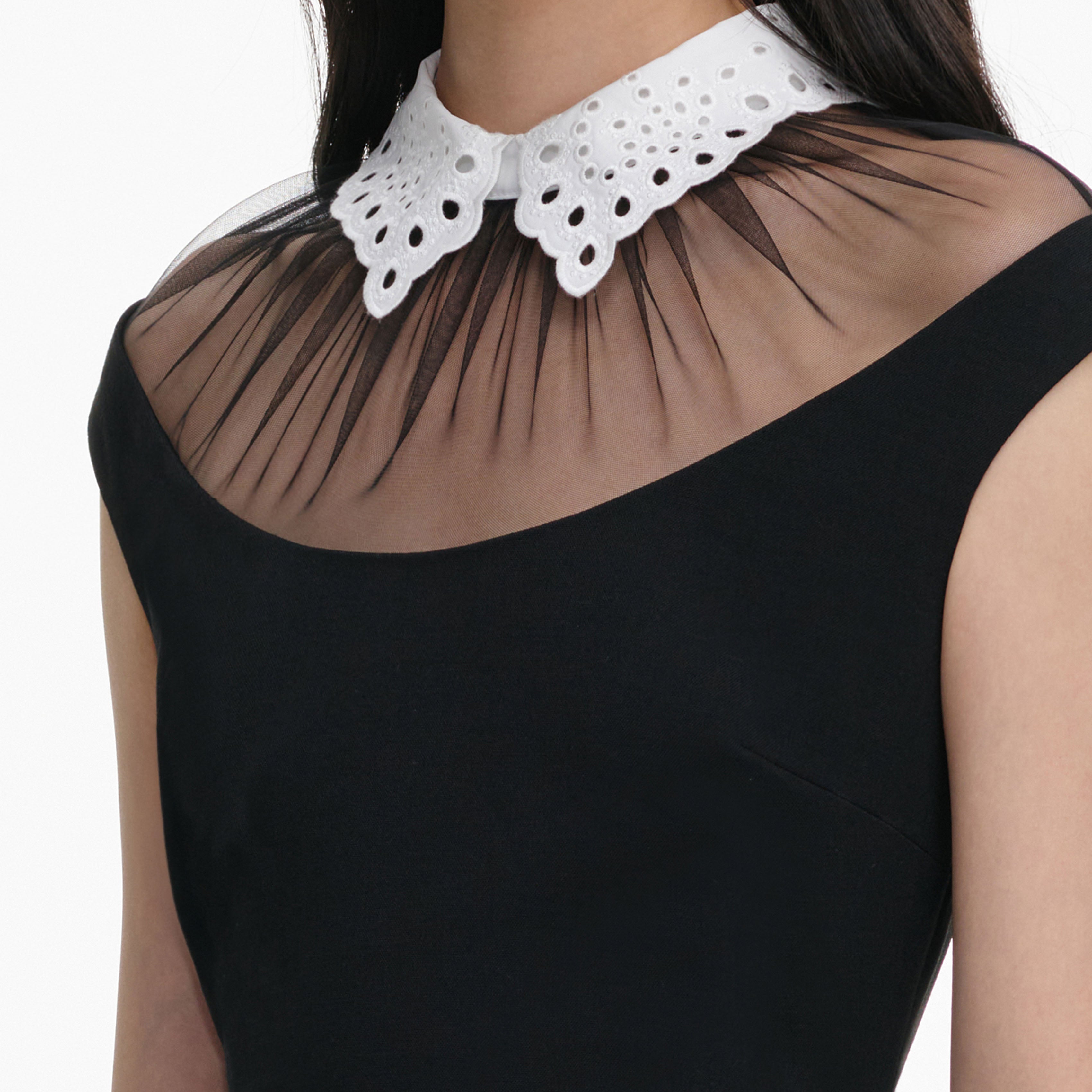 Self Portrait Contrast Collar Minikleid Crepe Schwarz Kragen