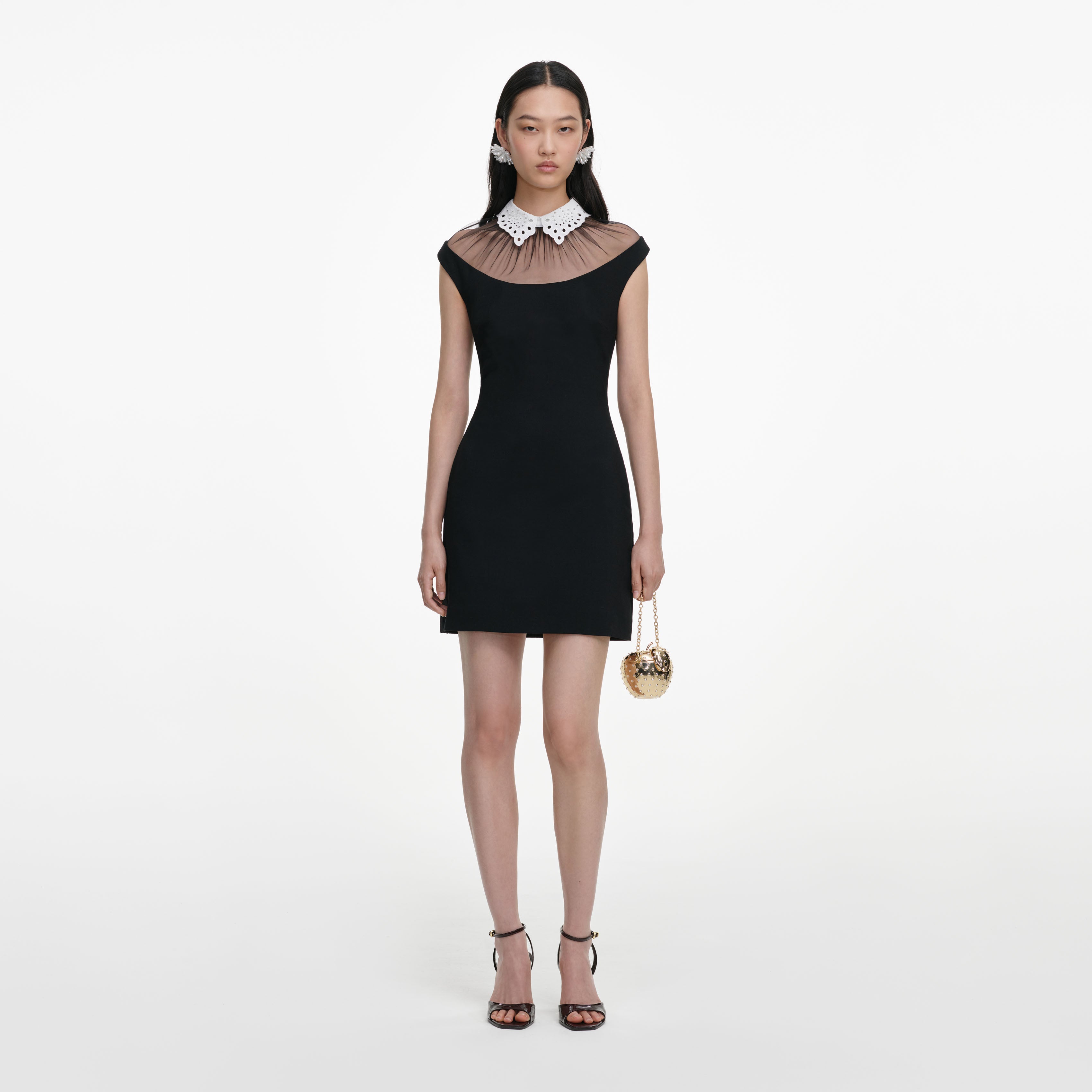 Self Portrait Contrast Collar Minikleid Crepe Schwarz Kragen