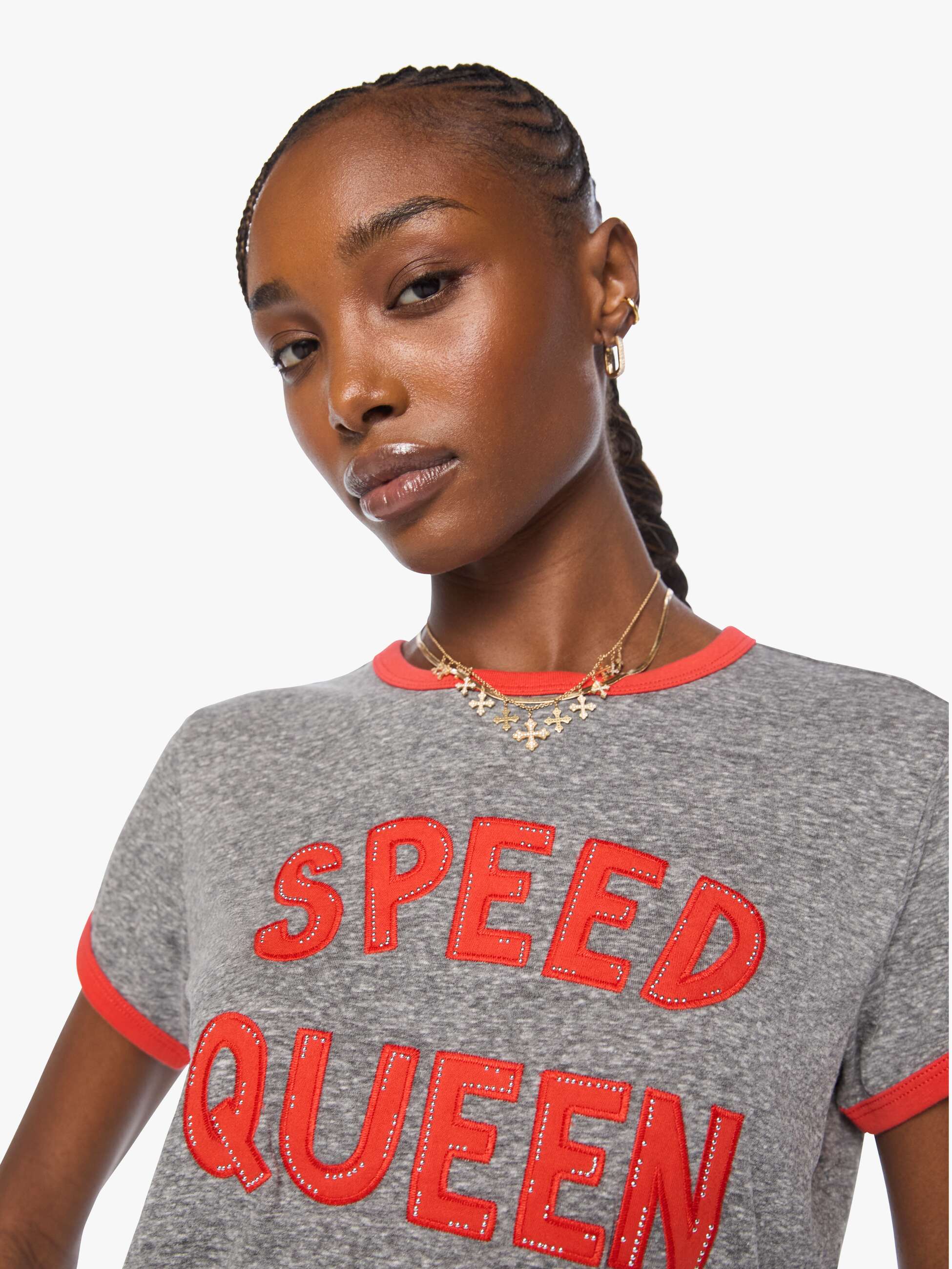 Mother Boxy Goodie Goodie Ringer T-Shirt Speed Queen Grau