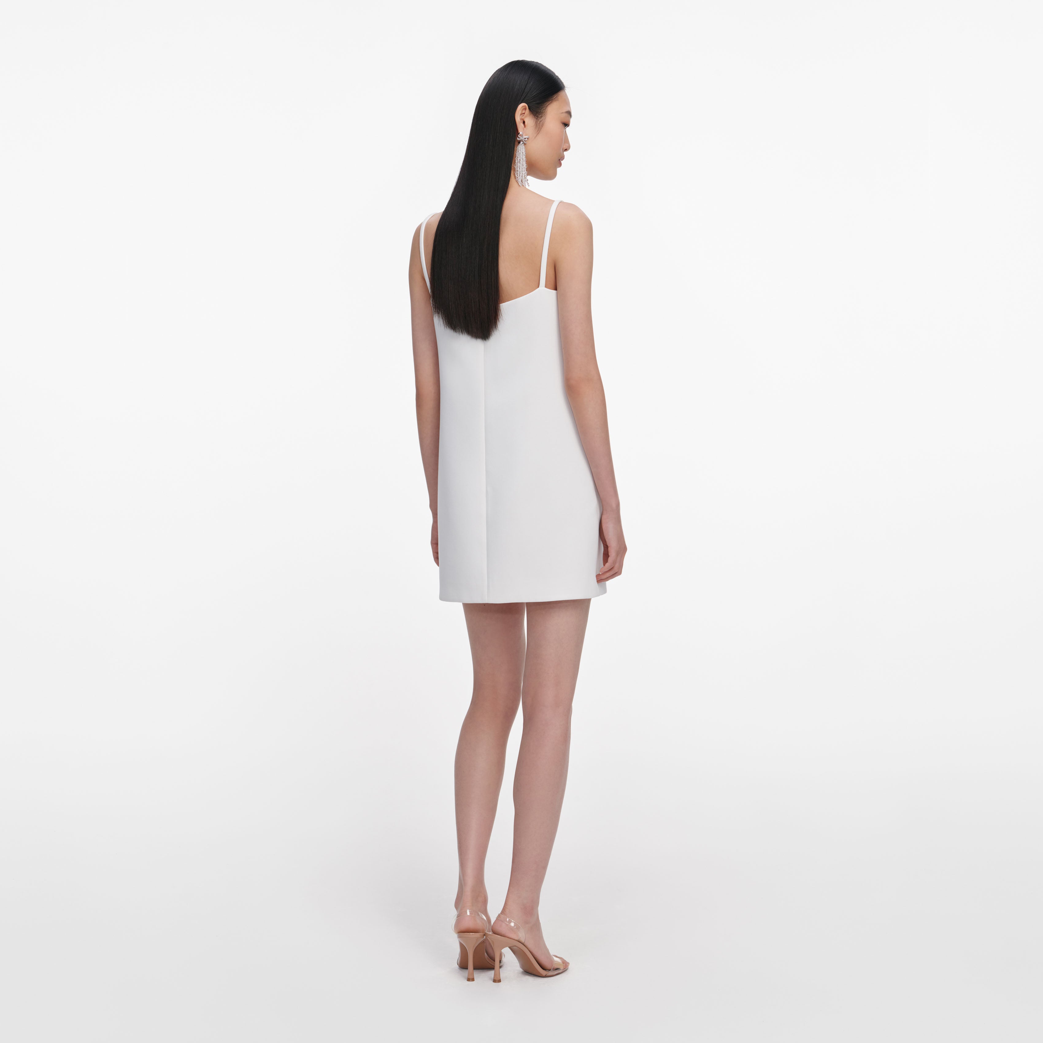 Self Portrait White Crepe 3D Sequin Flower Mini Kleid Weiß UK 8