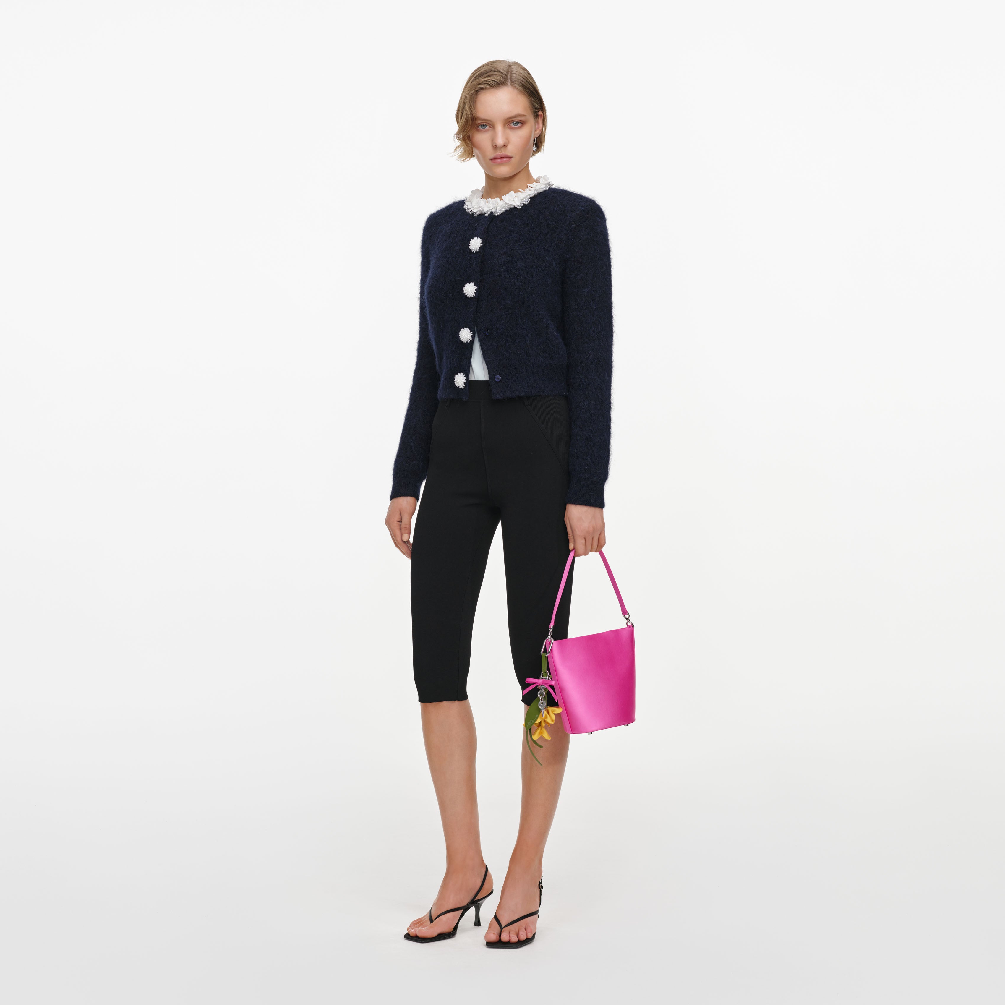 Self Portrait Navy Flower Pearl Strickpullover Blau Perle