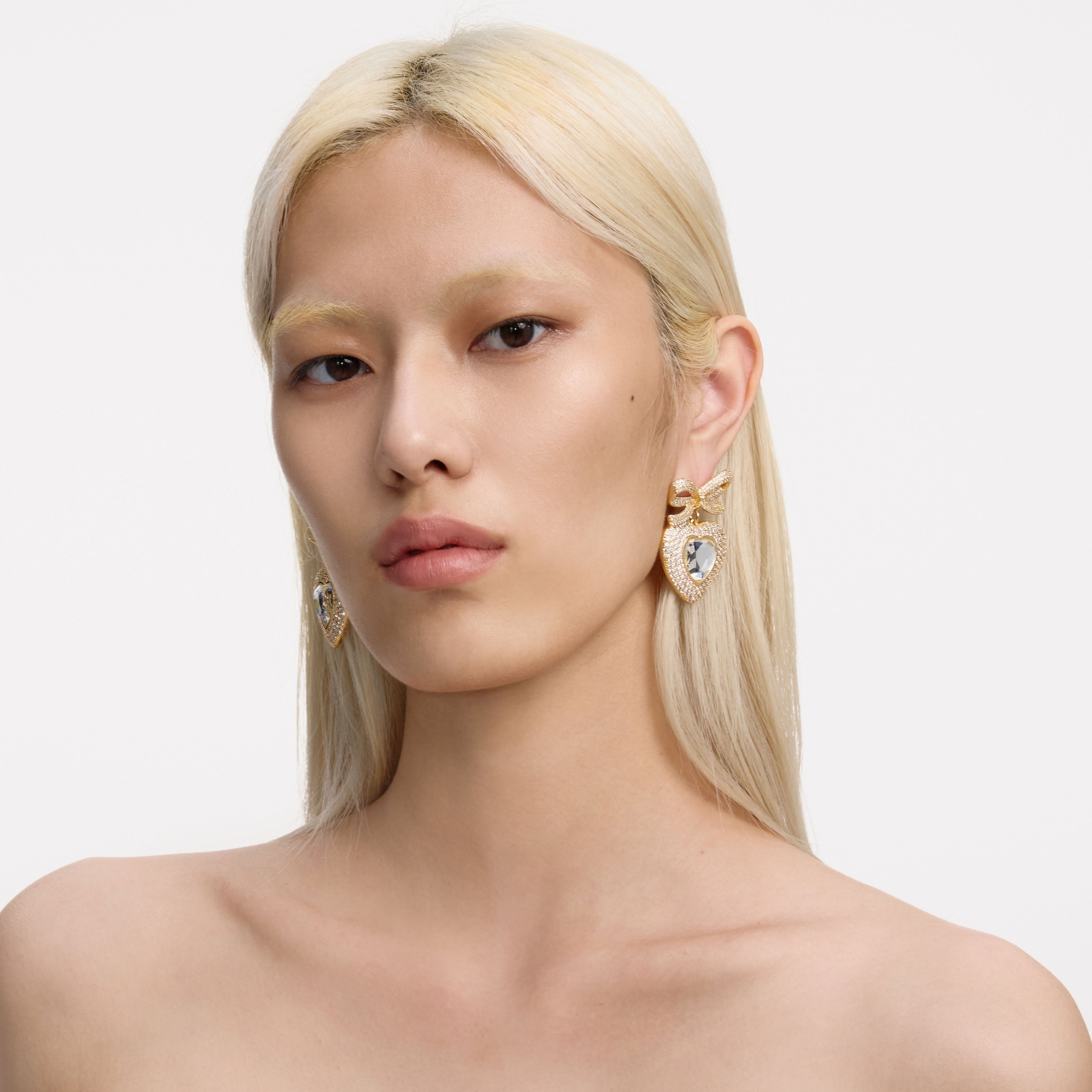 Self Portrait Jewellery Gold Bow Crystal Ohrringe Herz