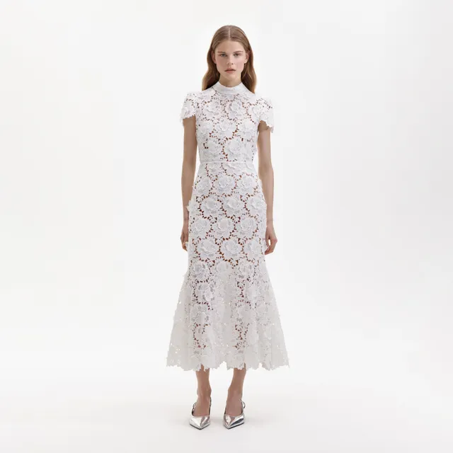 Self Portrait White Flower Lace Midikleid Weiß Spitze