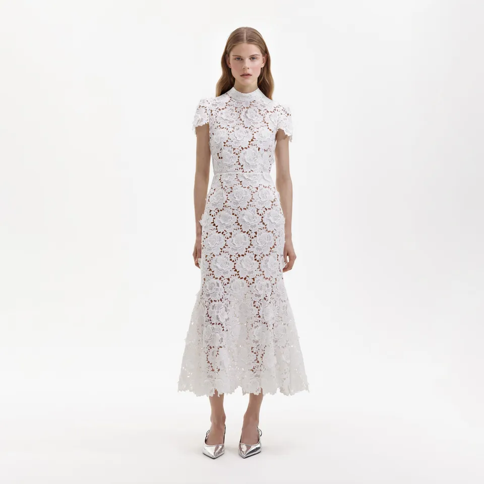 Self Portrait White Flower Lace Midikleid Weiß Spitze
