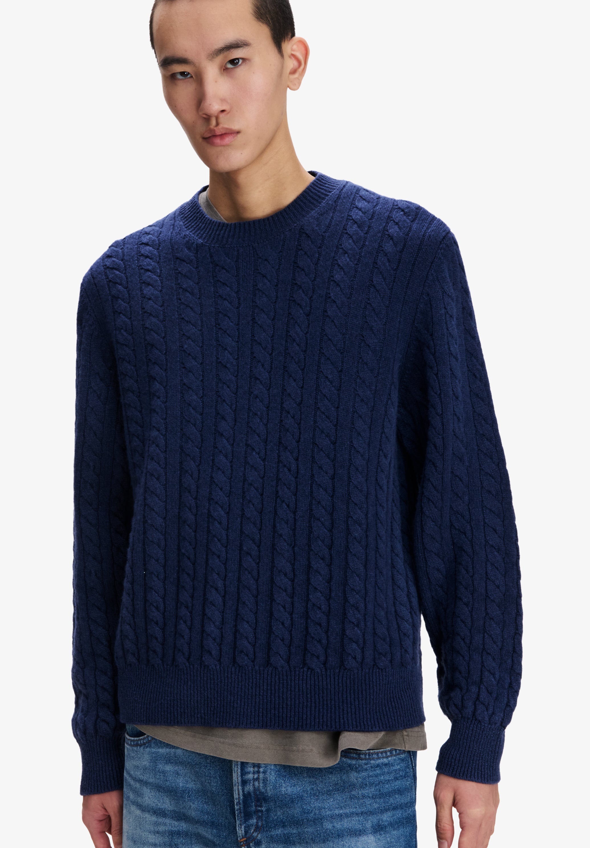 A.P.C. Zopfstrickpullover Kaschmirwolle Dunkelblau